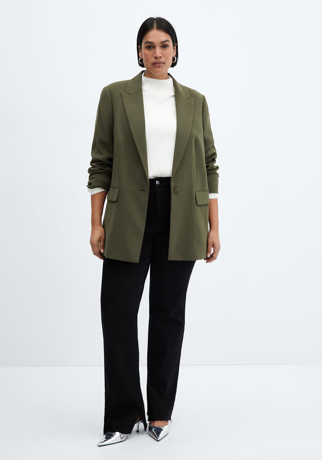 Mango Structured lapels blazer - Khaki 1 Shaws Department Stores