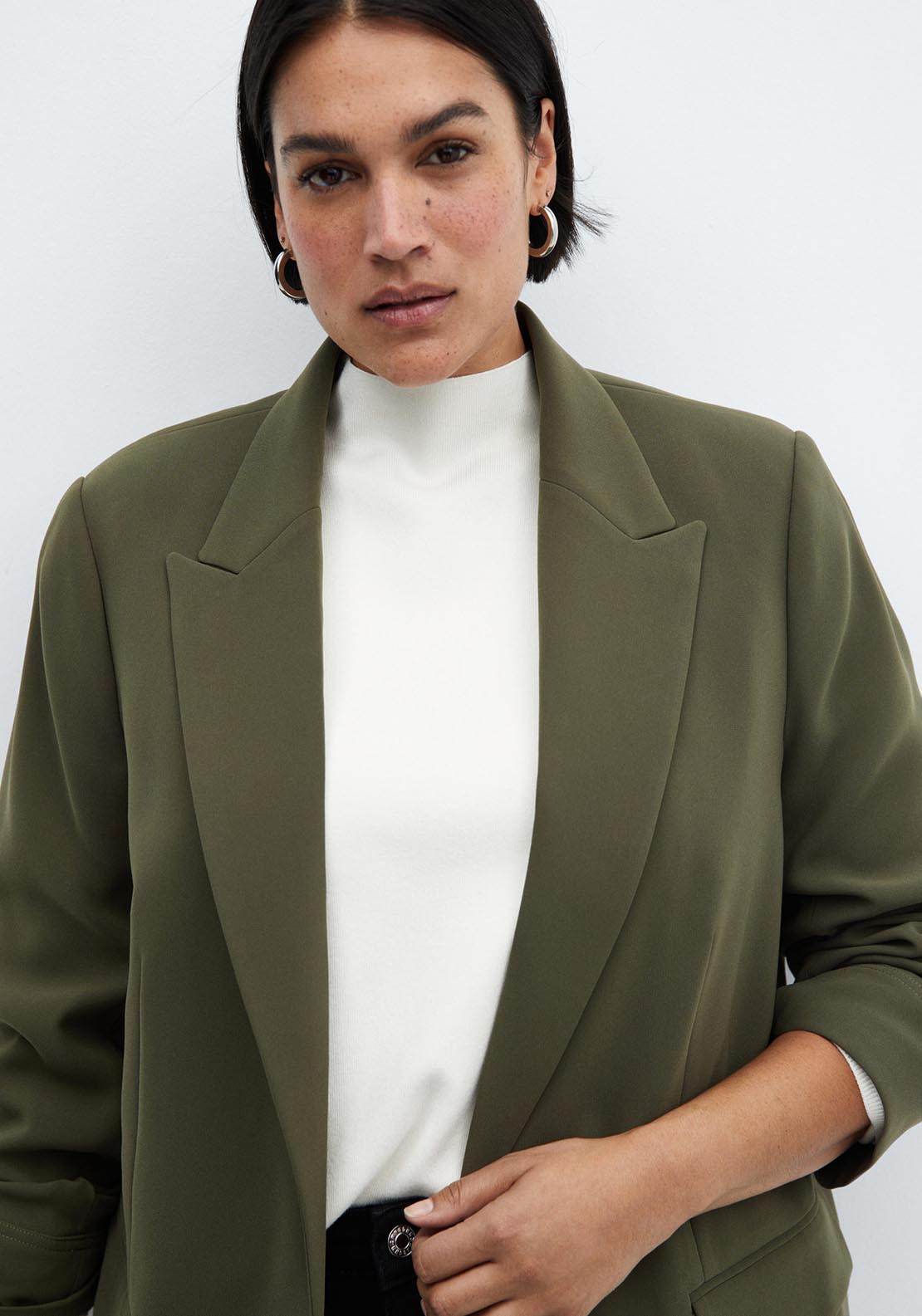 Mango Structured lapels blazer - Khaki 3 Shaws Department Stores