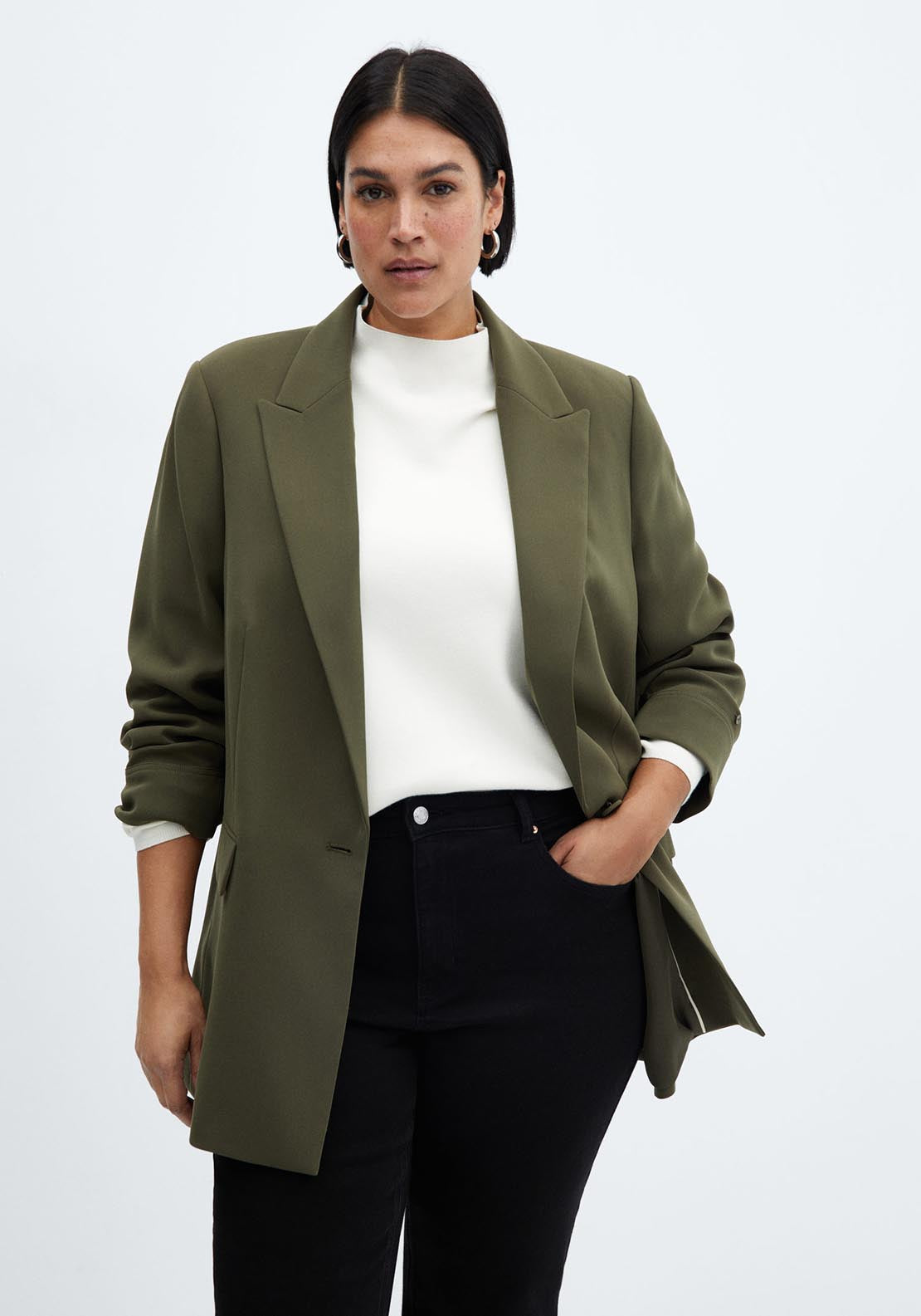 Mango Structured lapels blazer - Khaki 2 Shaws Department Stores