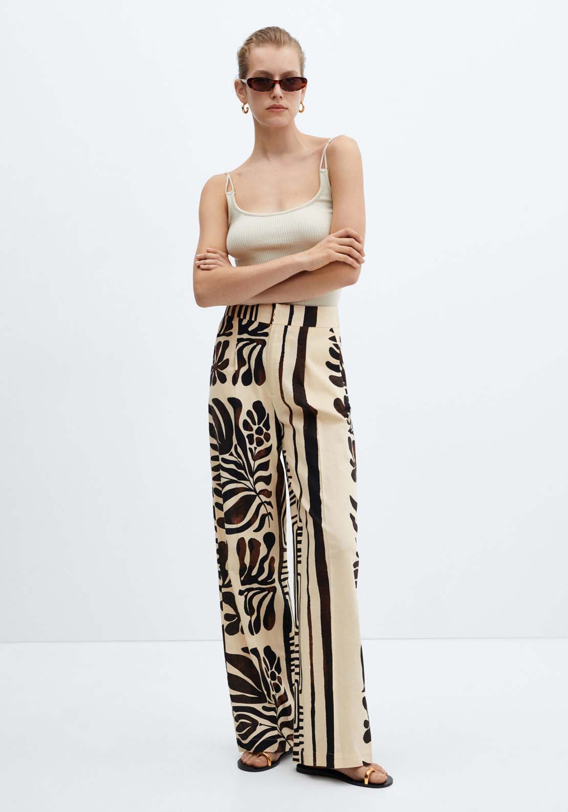 Mango Printed cotton trousers 2 Shaws Department Stores