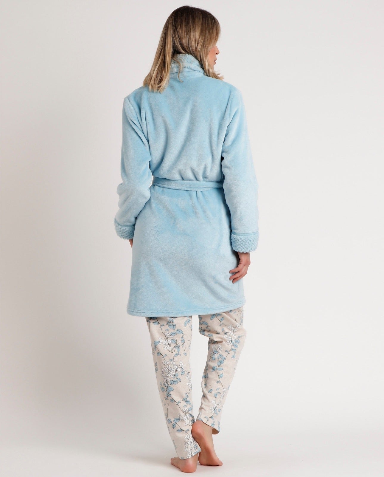 Admas Dressing Gown Contrast Collar - Blue 4 Shaws Department Stores