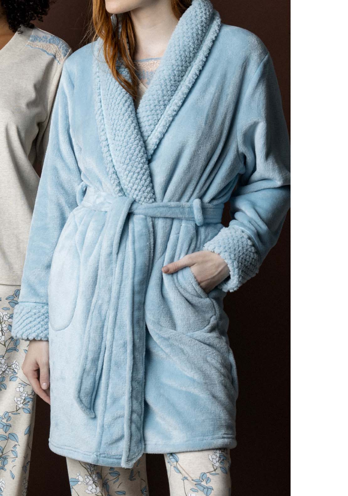 Admas Dressing Gown Contrast Collar - Blue 1 Shaws Department Stores