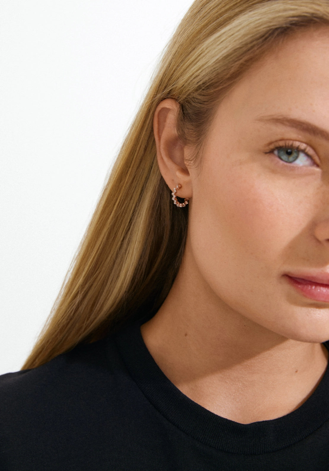 Ester Rose Gold Plated Crystal Hoop Earrings - Rose Gold
