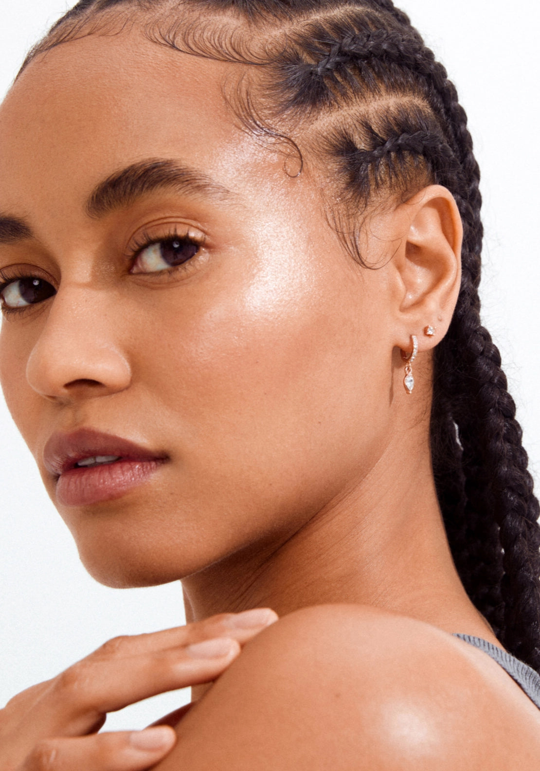Elza Rose Gold Plated 2 In 1 Crystal Earring Set - Rose Gold