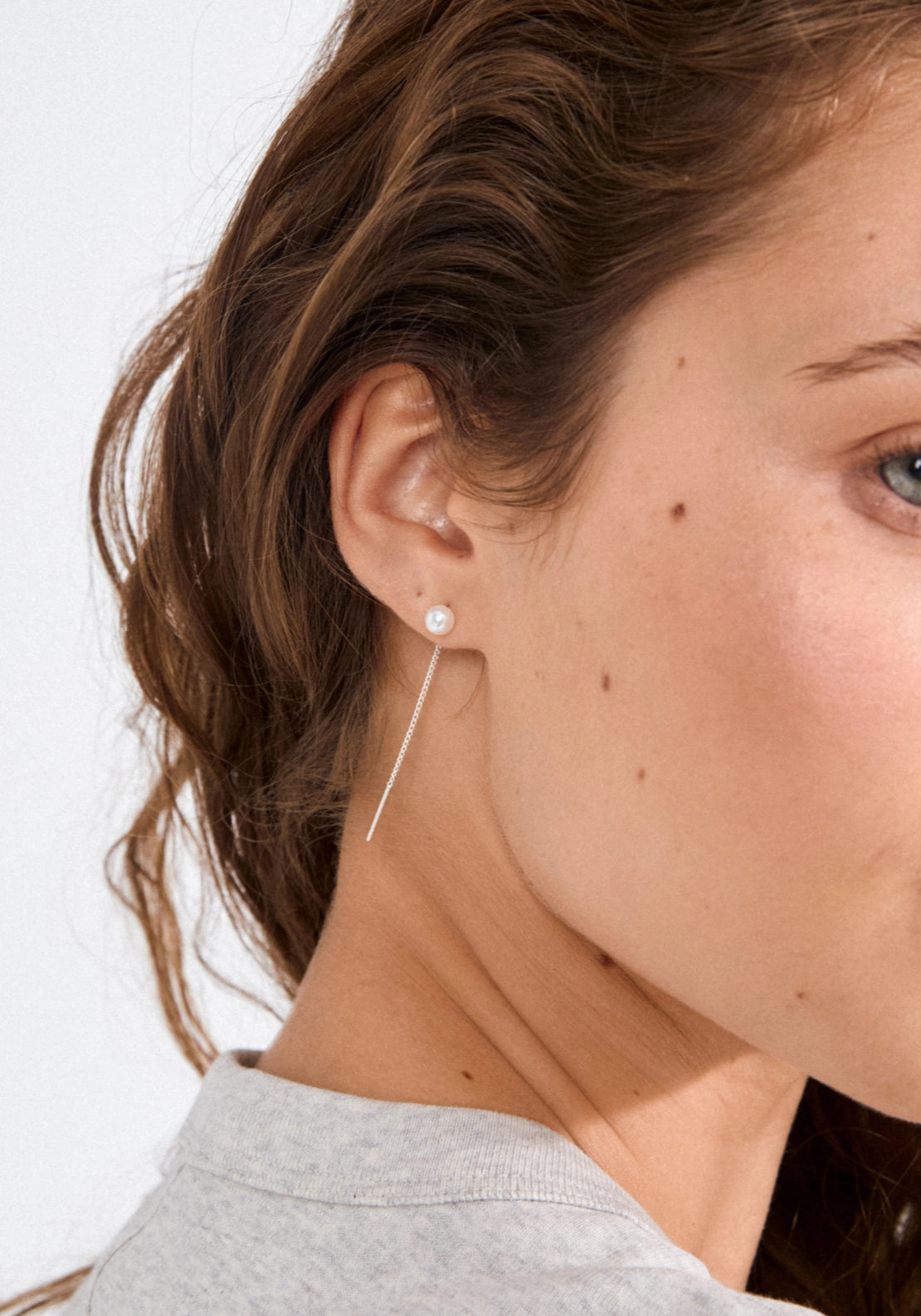Elba Silver Plated Long Chain Pearl Earrings - Silver