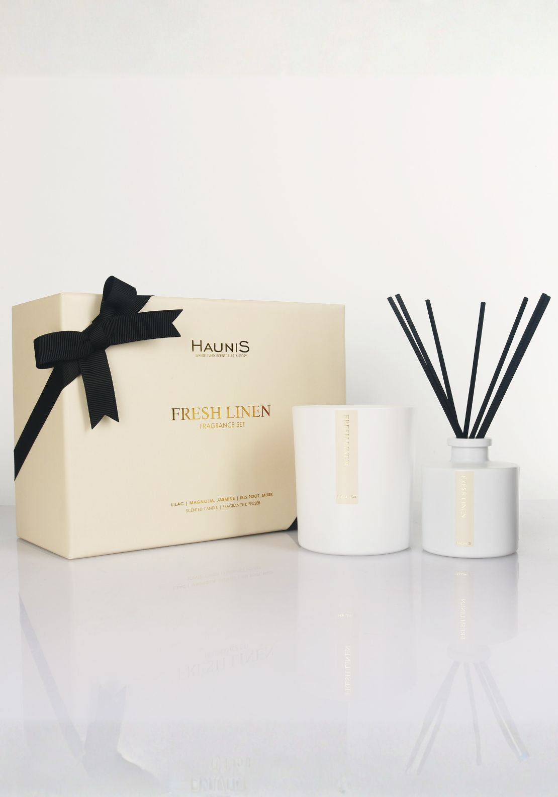 Haunis Fresh Linen Candle & Diffuser Set - Cream 1 Shaws Department Stores