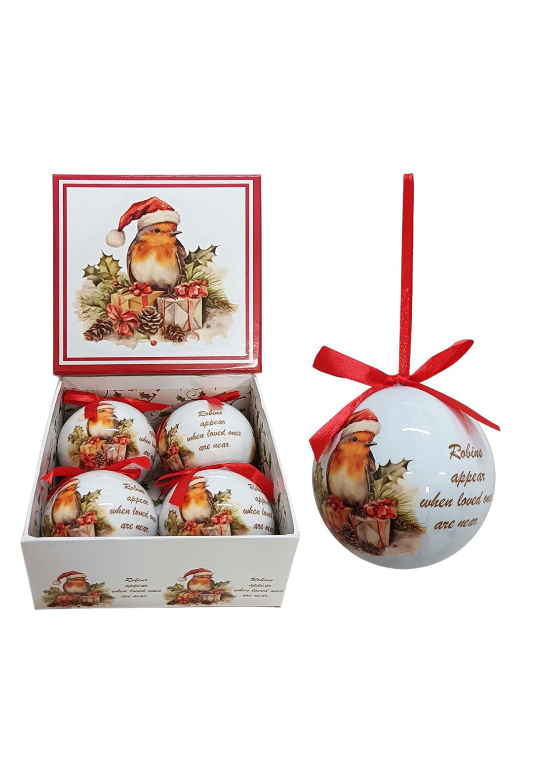 The Home Christmas Robin & Gifts Baubles Set of 4 - Multi 1 Shaws Department Stores