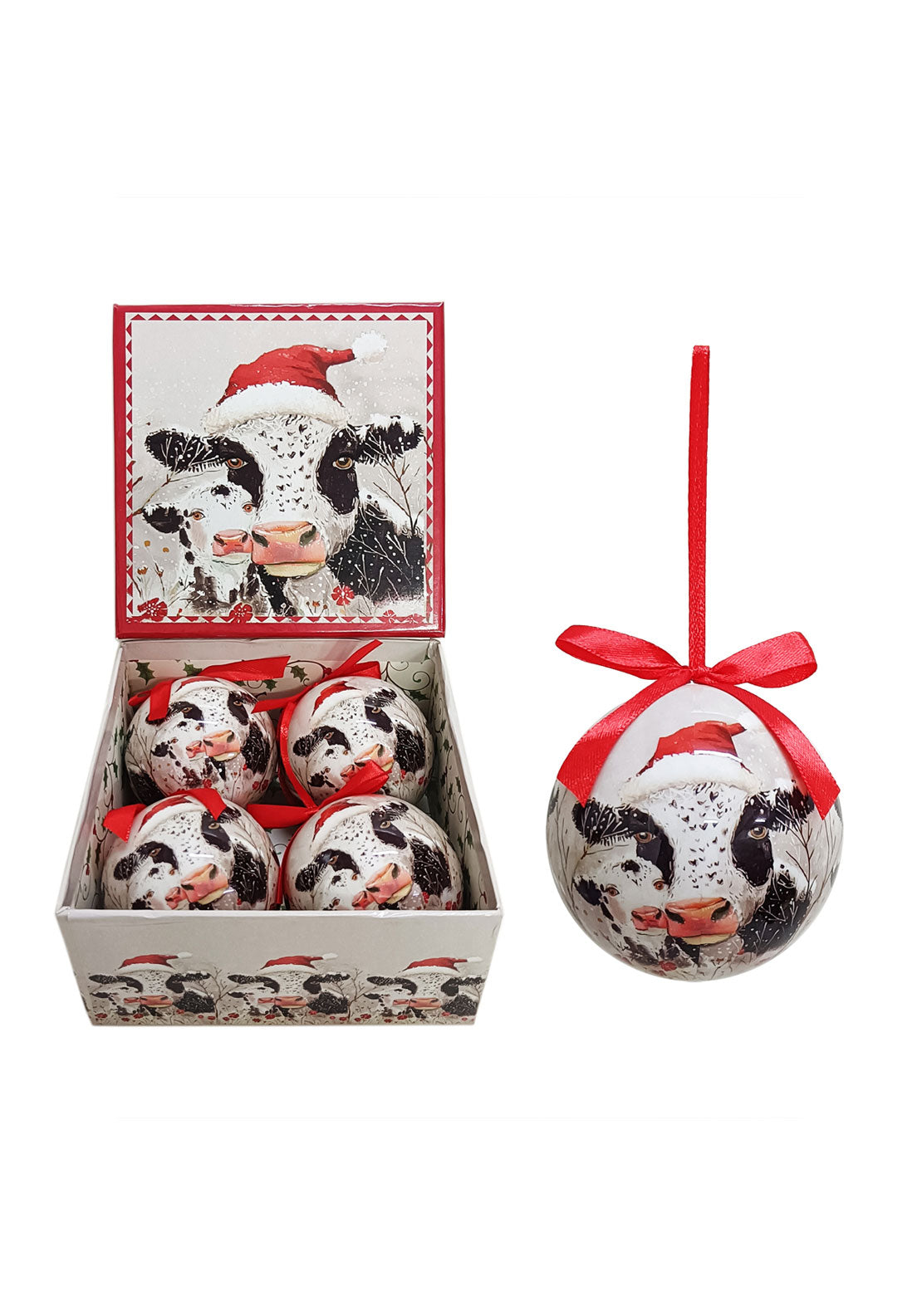 The Home Christmas Cow Baubles Set of 4 - Multi 1 Shaws Department Stores