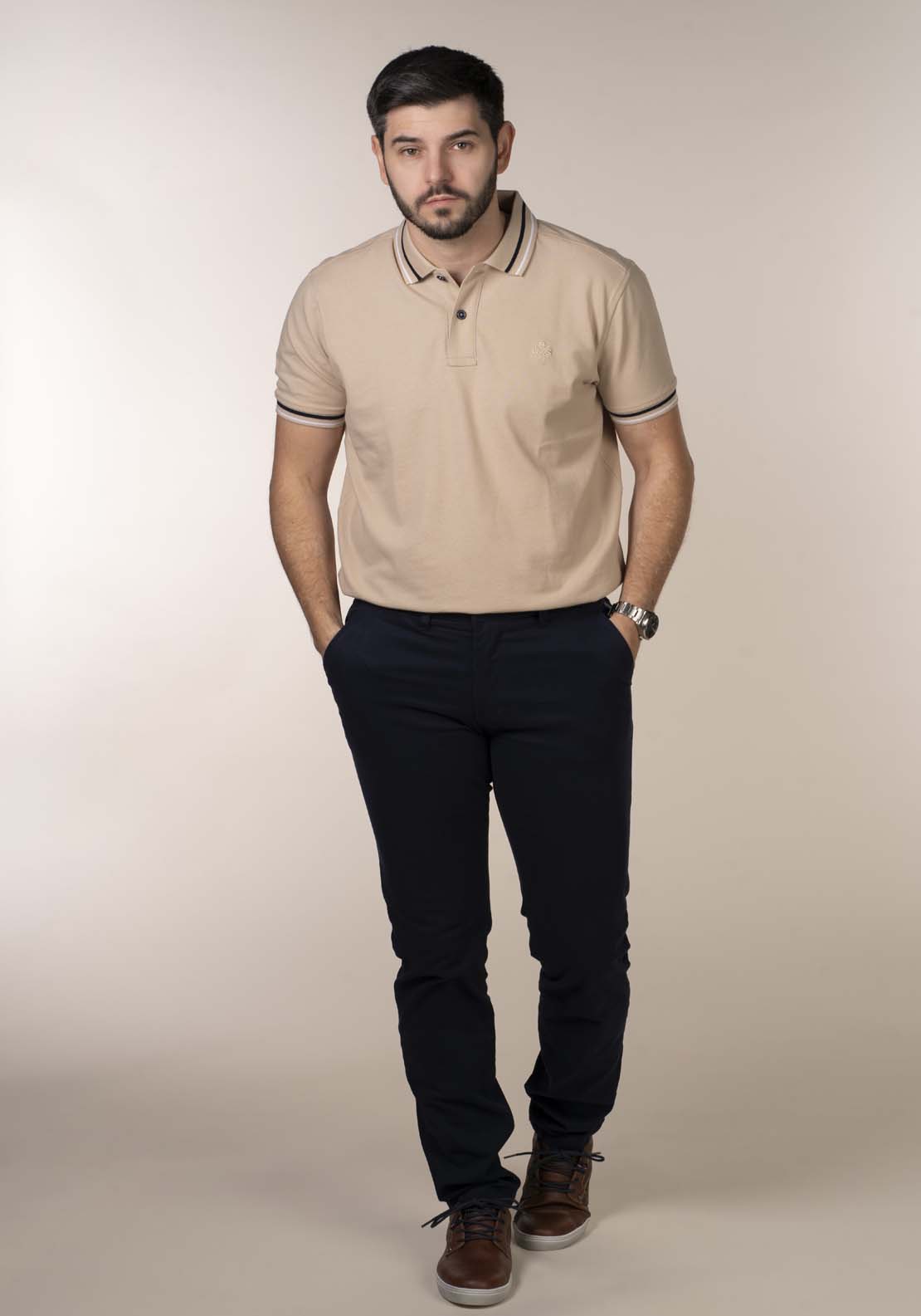 Lerros Mens Aqua Blue Melange Polo Shirt - Beige 5 Shaws Department Stores