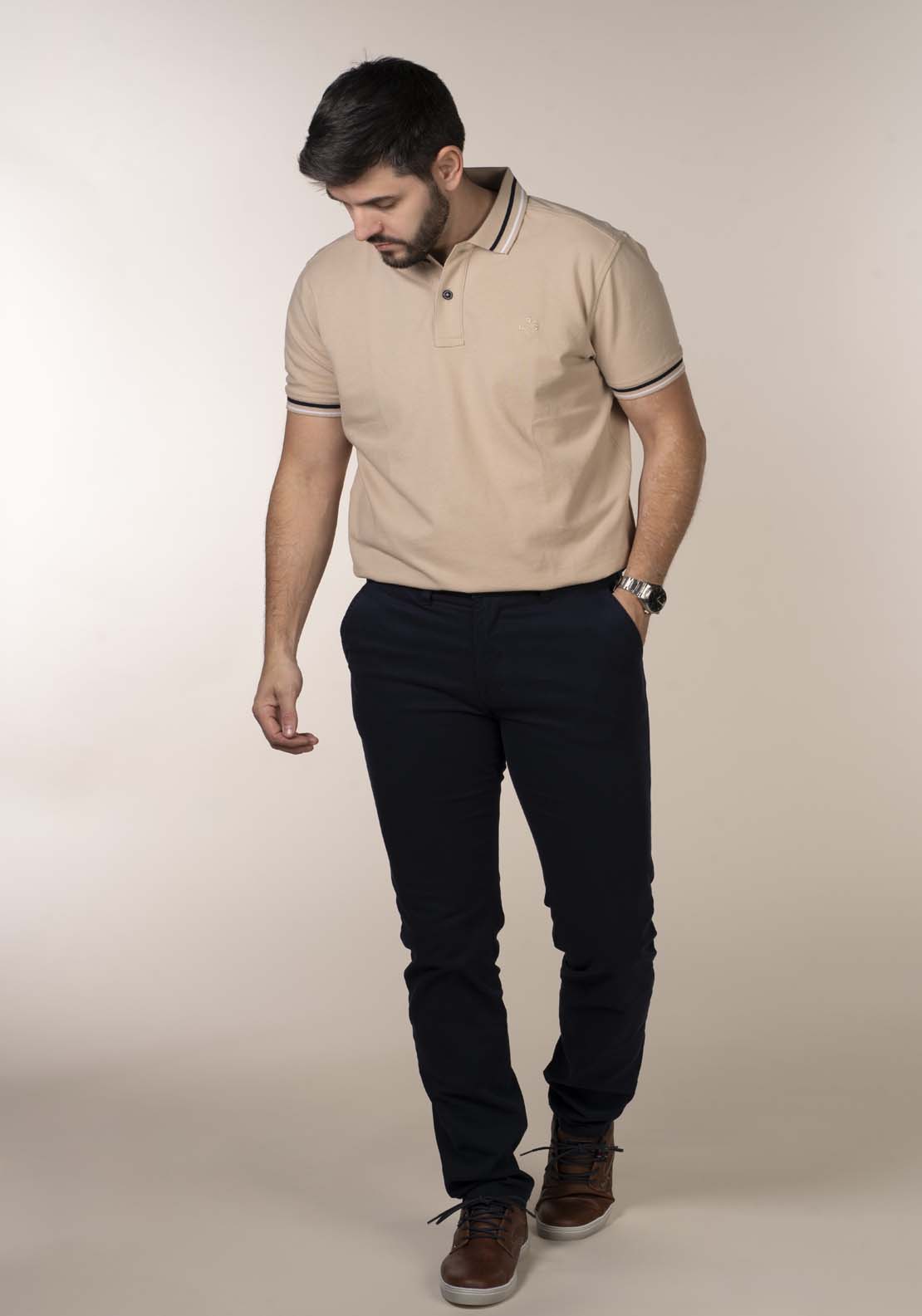 Lerros Mens Aqua Blue Melange Polo Shirt - Beige 6 Shaws Department Stores