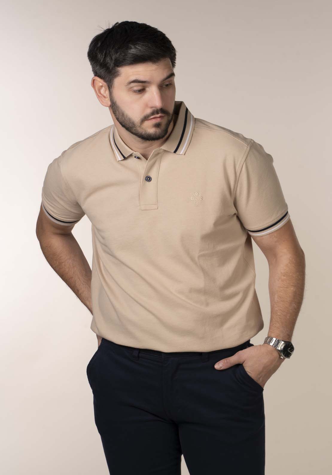 Lerros Mens Aqua Blue Melange Polo Shirt - Beige 1 Shaws Department Stores