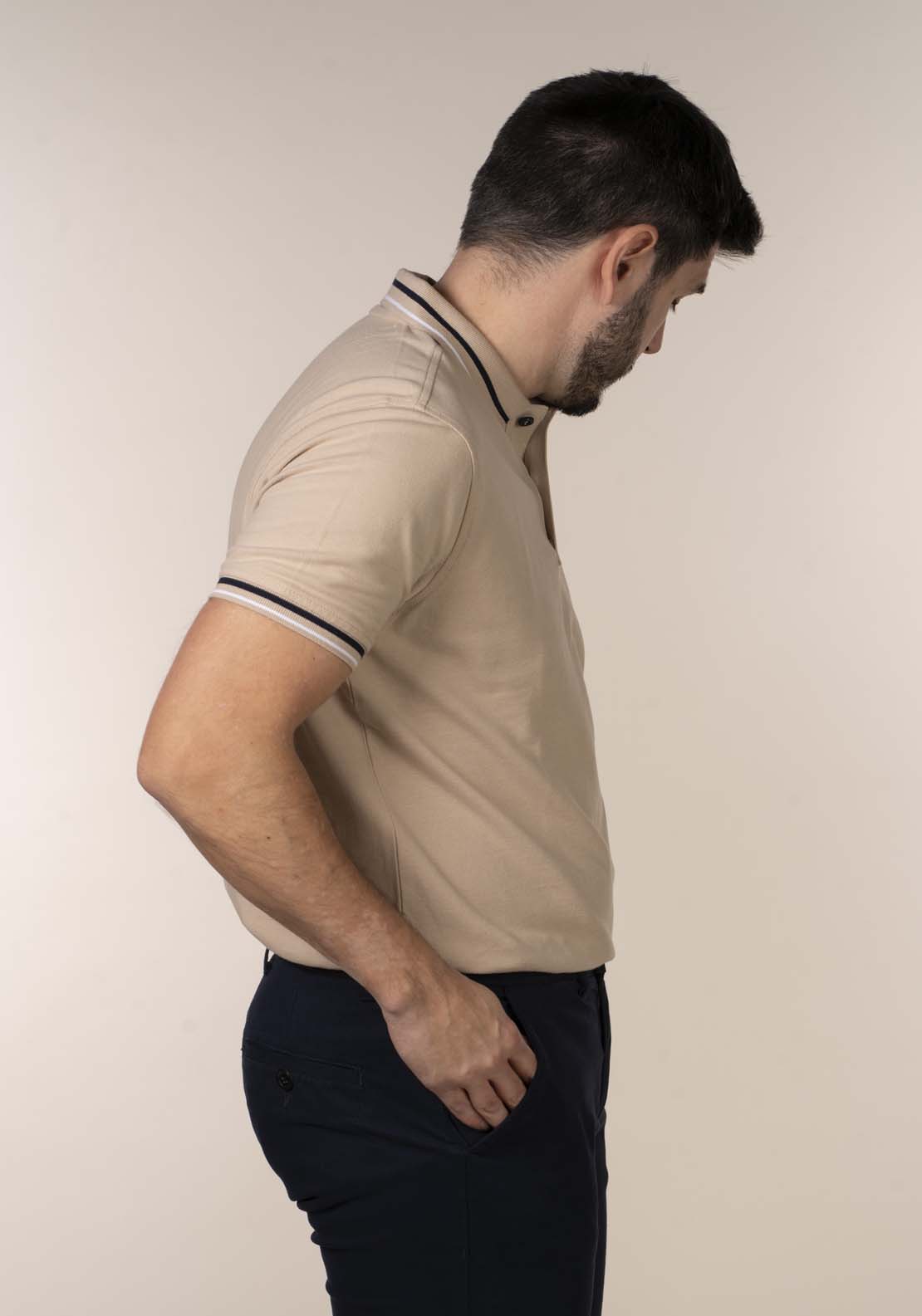 Lerros Mens Aqua Blue Melange Polo Shirt - Beige 3 Shaws Department Stores