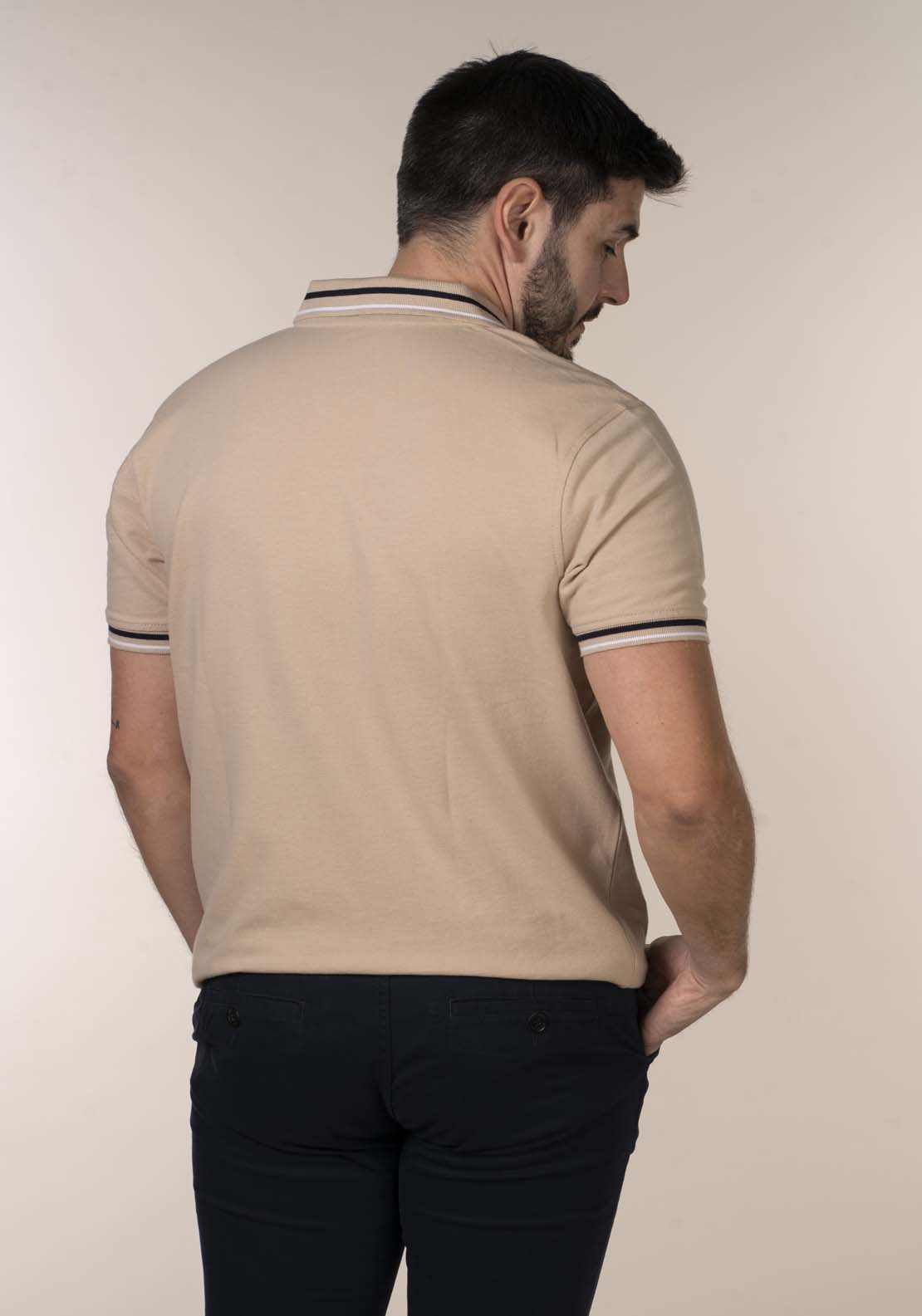 Lerros Mens Aqua Blue Melange Polo Shirt - Beige 4 Shaws Department Stores