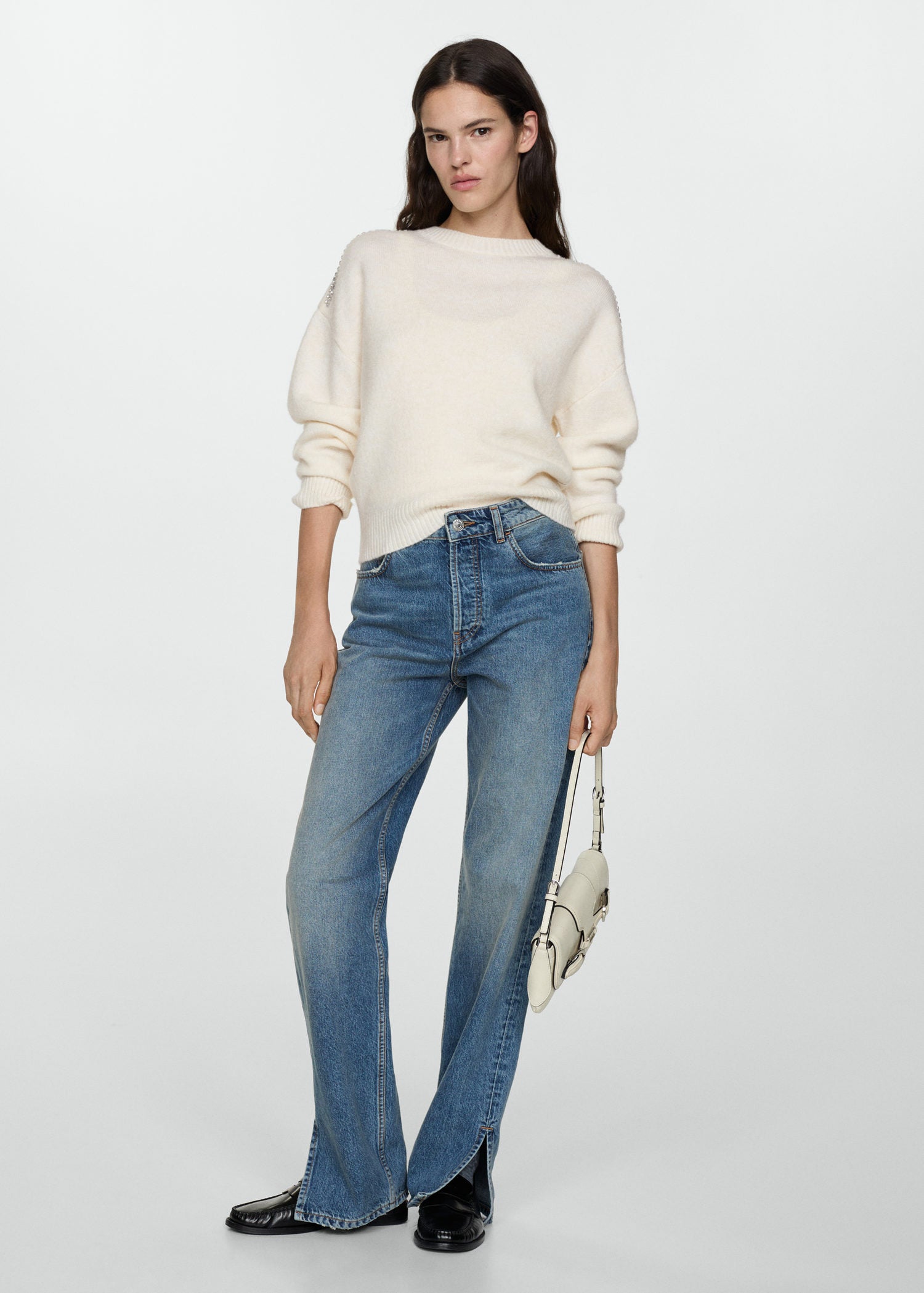 Mango Knitted sweater with glitter detail - White 3 Shaws Department Stores
