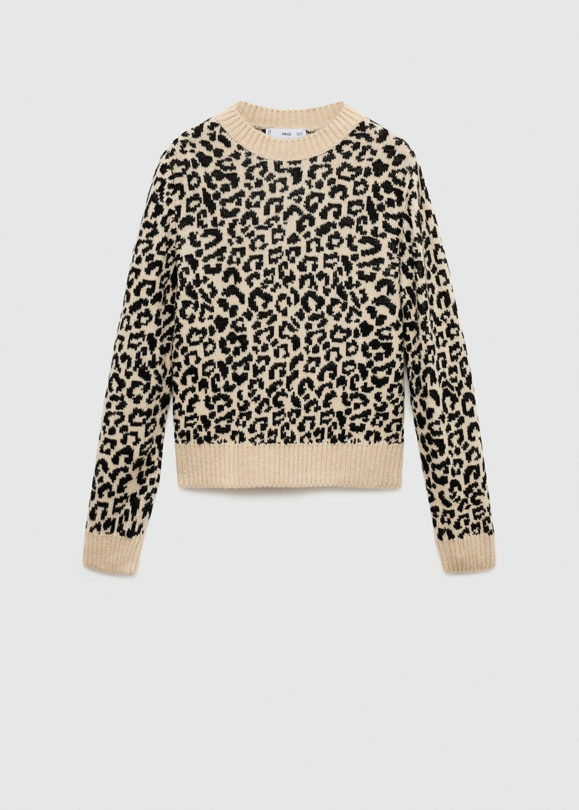 Mango Leopard-print sweater with contrasting trims - Light Beige 6 Shaws Department Stores