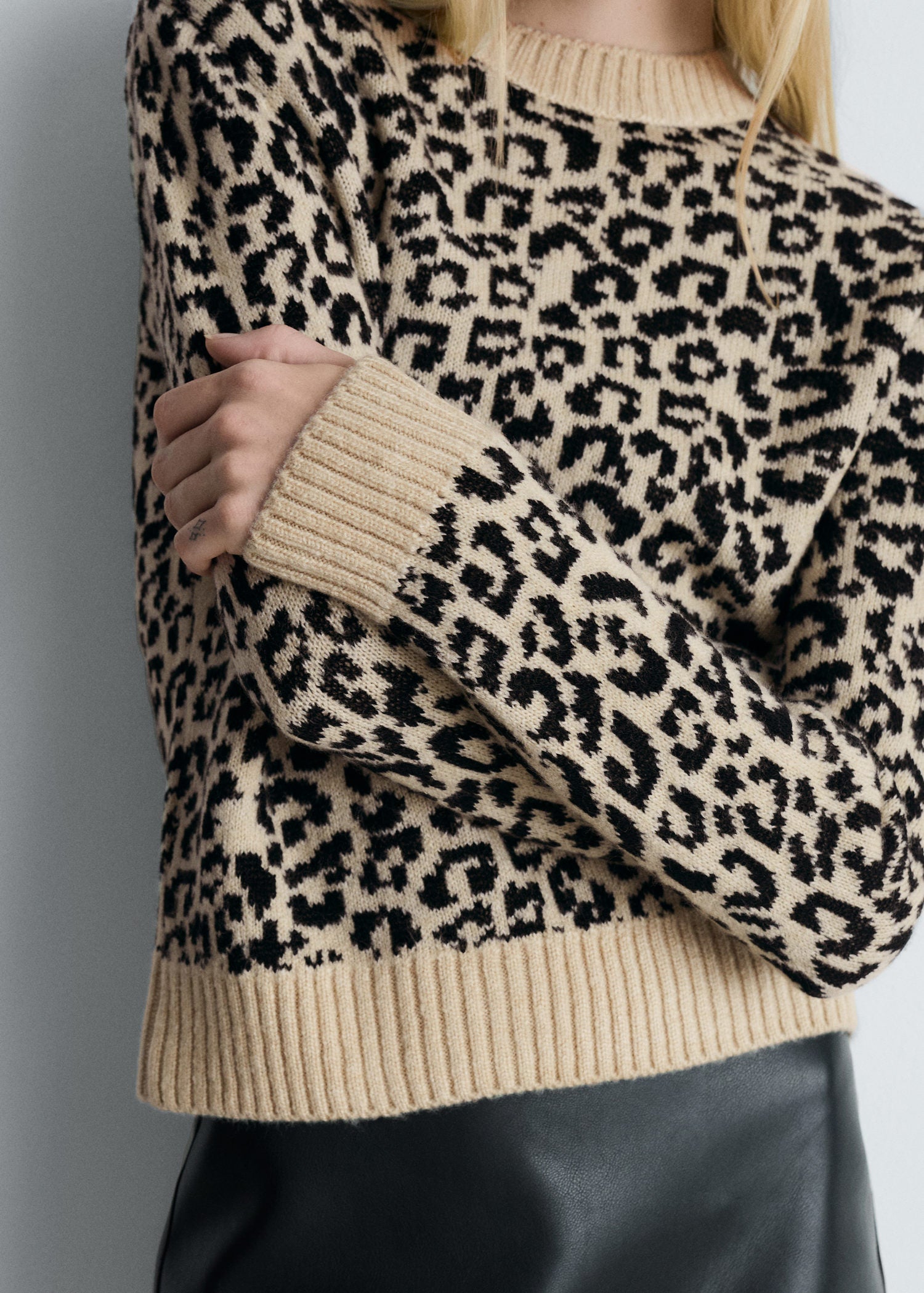 Mango Leopard-print sweater with contrasting trims - Light Beige 4 Shaws Department Stores