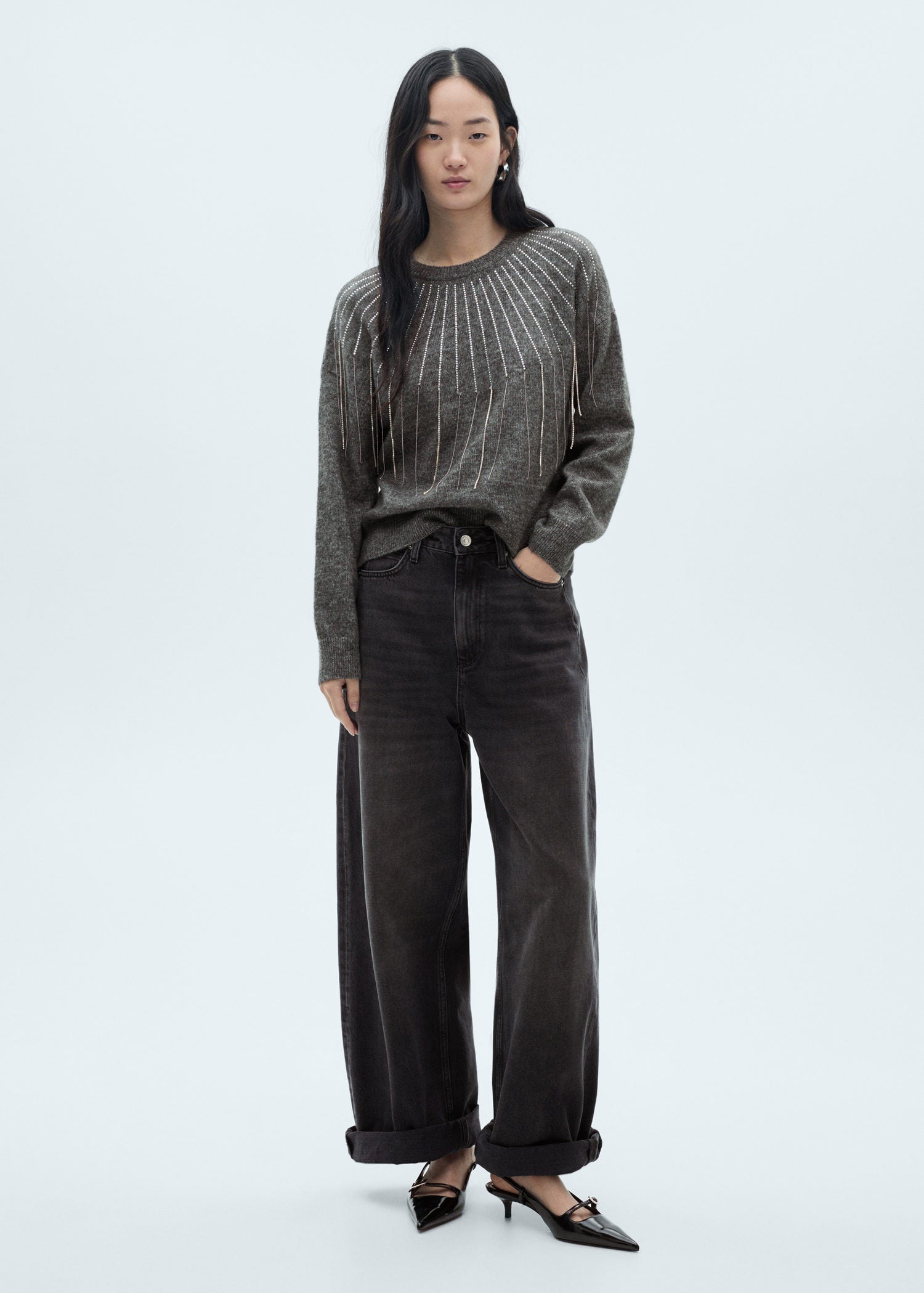 Mango Knitted sweater with glitter detail - Gray 2 Shaws Department Stores