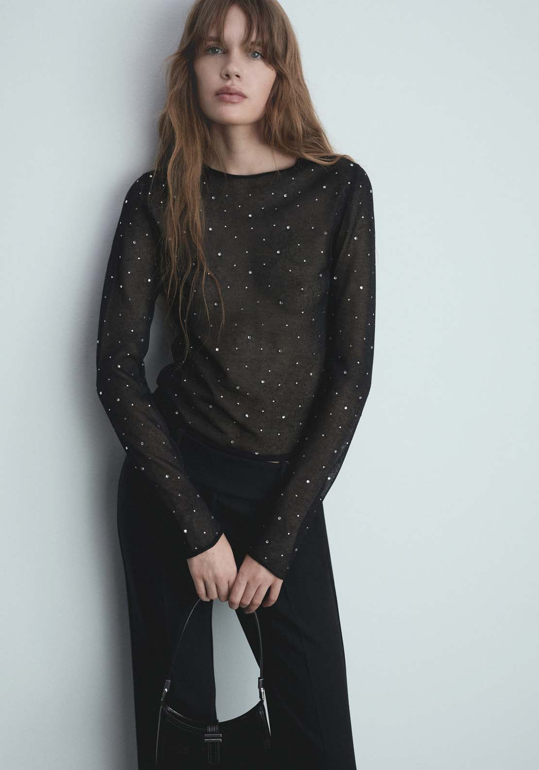 Mango Fine-knit sweater with rhinestones - Black 3 Shaws Department Stores