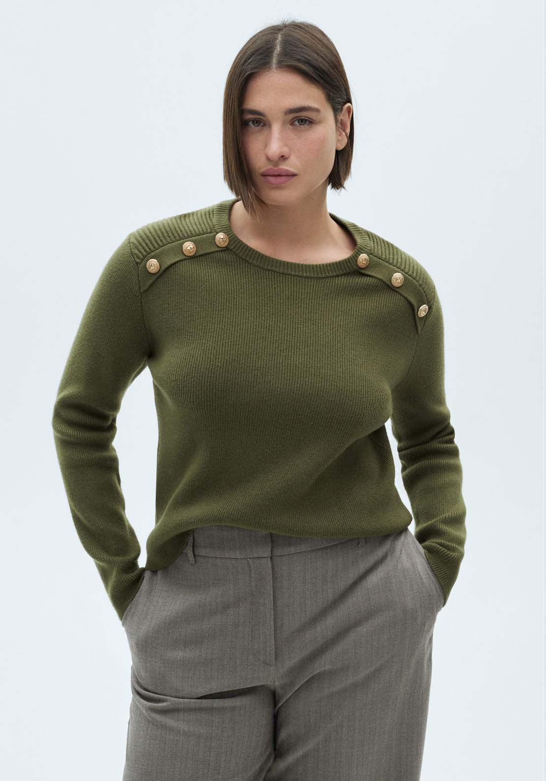 Mango Sweater with jewel buttons - Beige/khaki 5 Shaws Department Stores