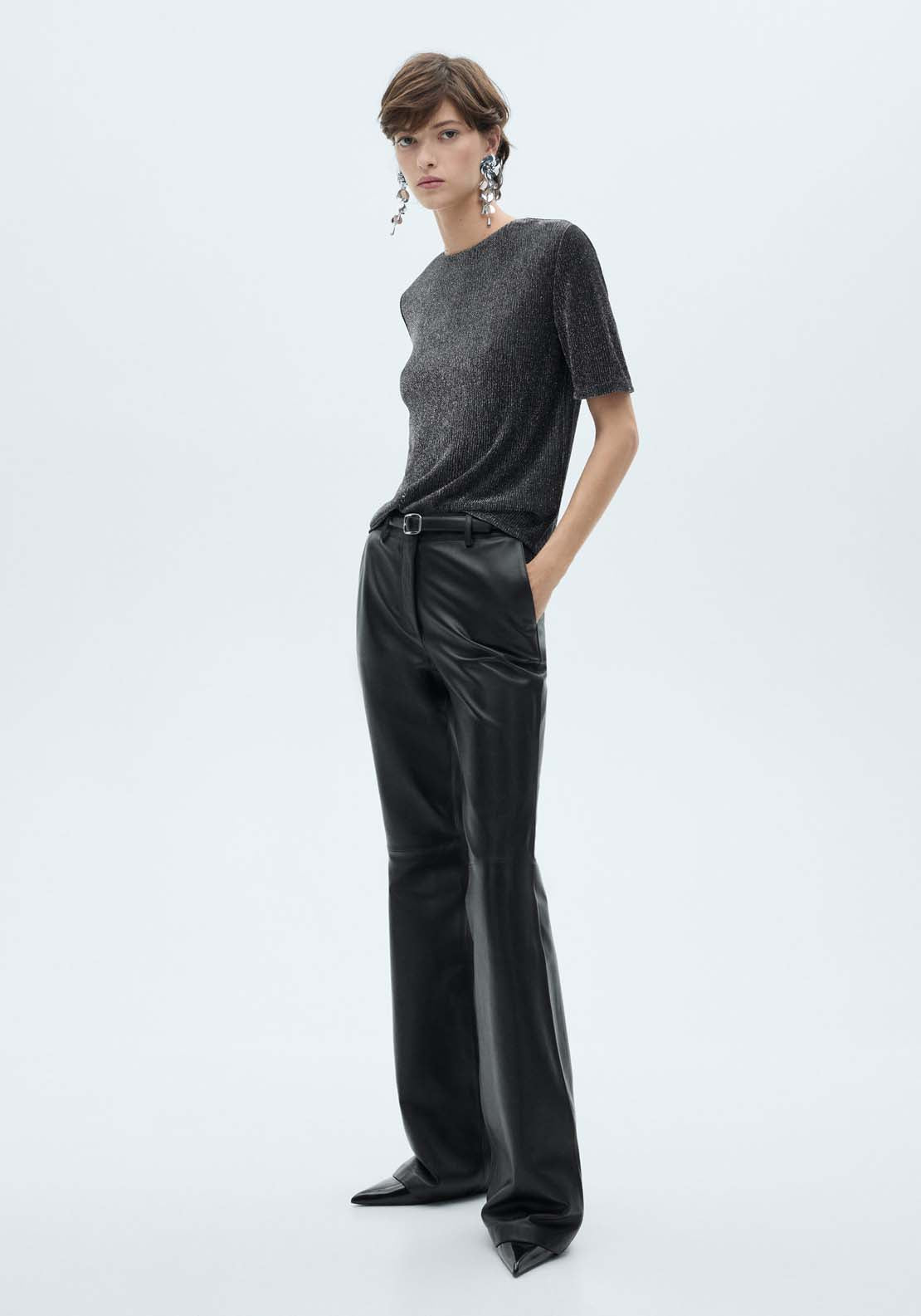 Mango Lurex short-sleeved t-shirt - Silver 3 Shaws Department Stores
