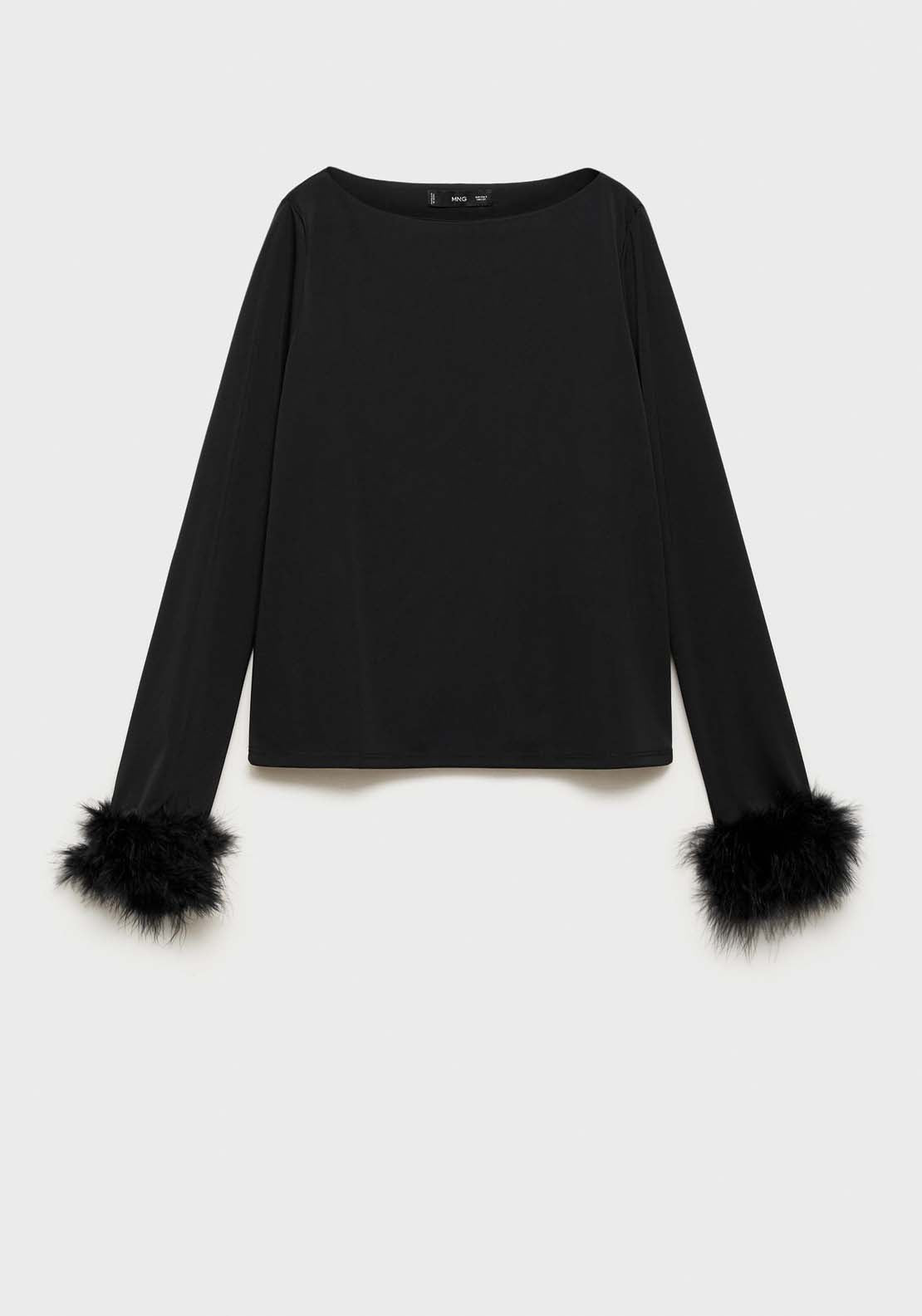 Mango T-shirt with feather cuff detail - Black 9 Shaws Department Stores