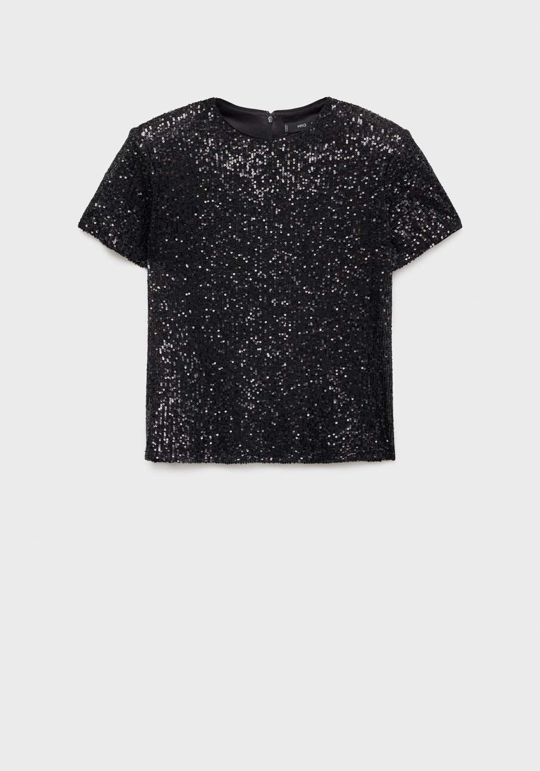 Mango Short-sleeved sequined t-shirt - Black 7 Shaws Department Stores