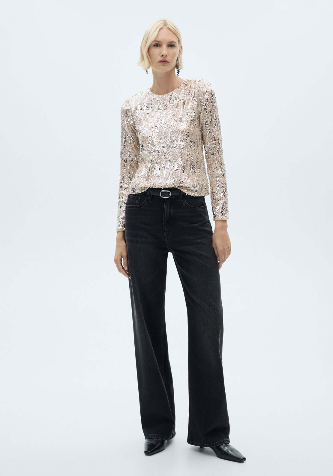 Mango Long-sleeved t-shirt with sequins - Silver 2 Shaws Department Stores
