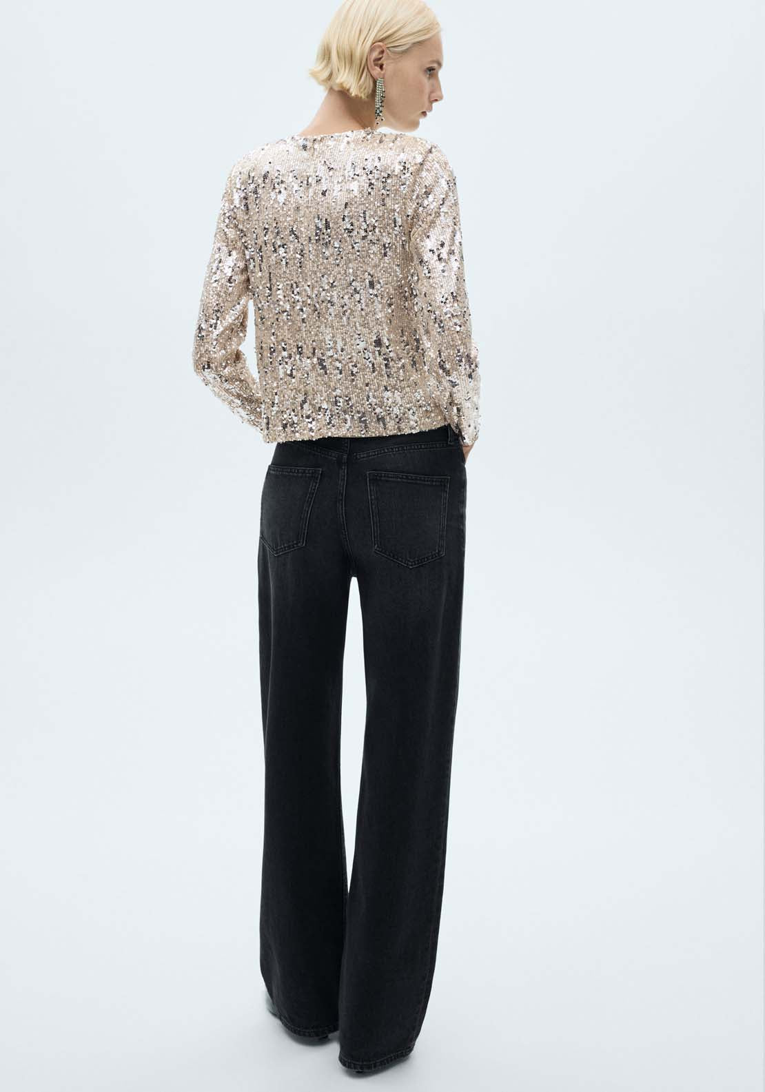 Mango Long-sleeved t-shirt with sequins - Silver 3 Shaws Department Stores