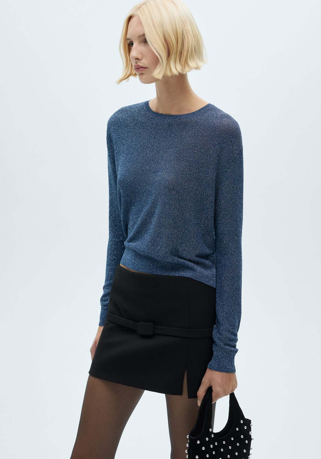 Mango Crewneck lurex sweater - Navy 1 Shaws Department Stores