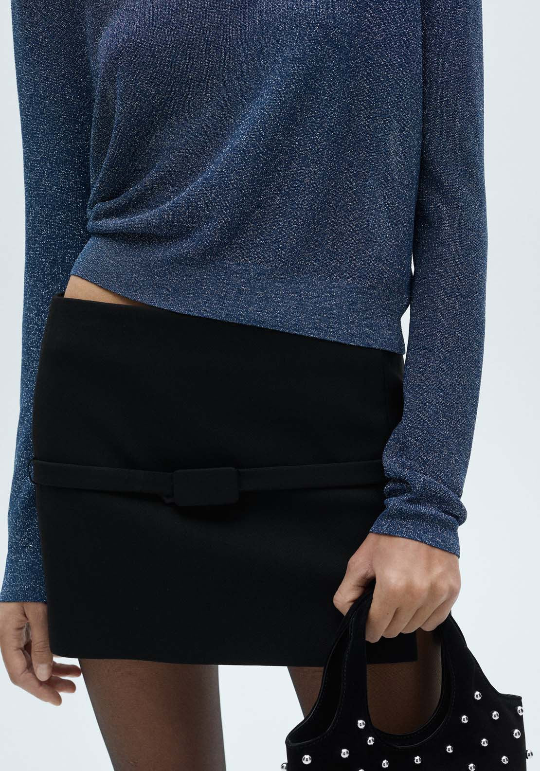 Mango Crewneck lurex sweater - Navy 2 Shaws Department Stores
