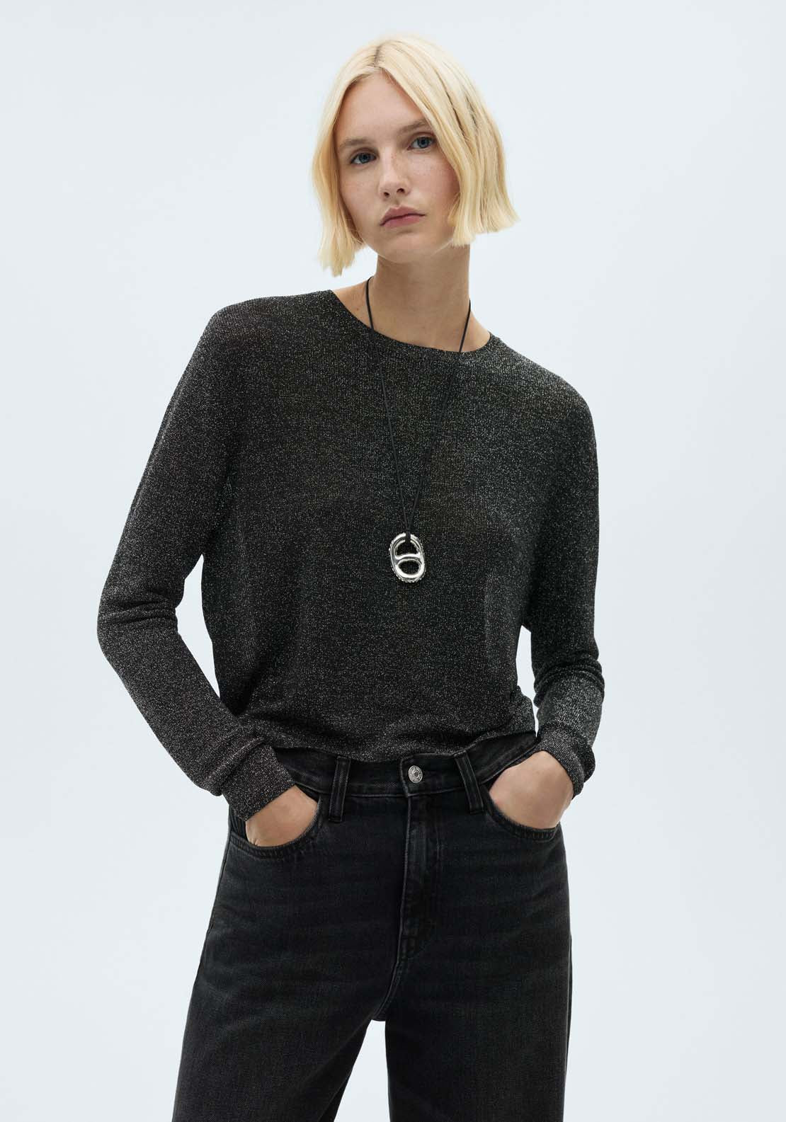 Mango Crewneck lurex sweater - Black 1 Shaws Department Stores