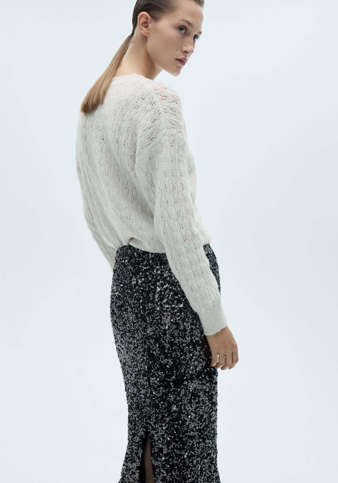Mango Openwork sweater with lúrex details - Light Beige 3 Shaws Department Stores