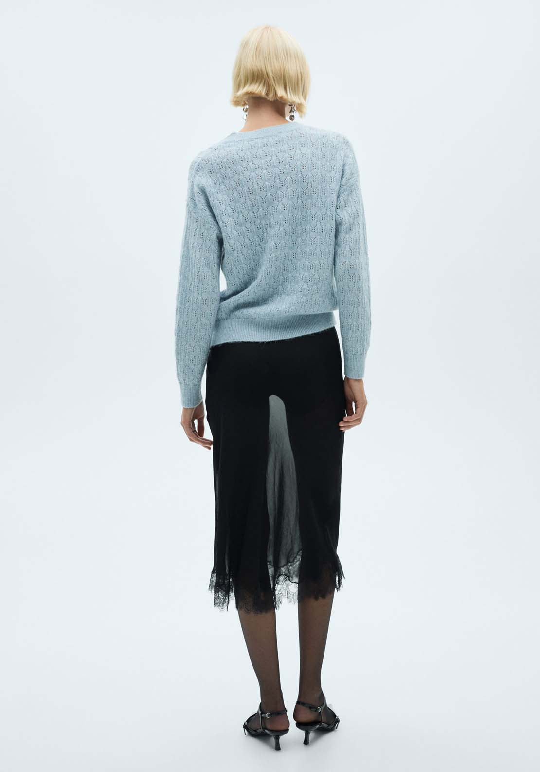 Mango Openwork sweater with lúrex details - Light/pastel Blue 3 Shaws Department Stores
