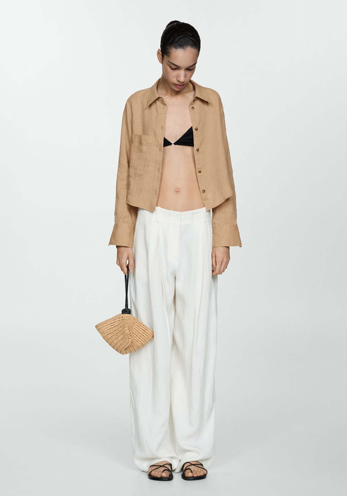 Mango 100% cropped linen shirt 5 Shaws Department Stores