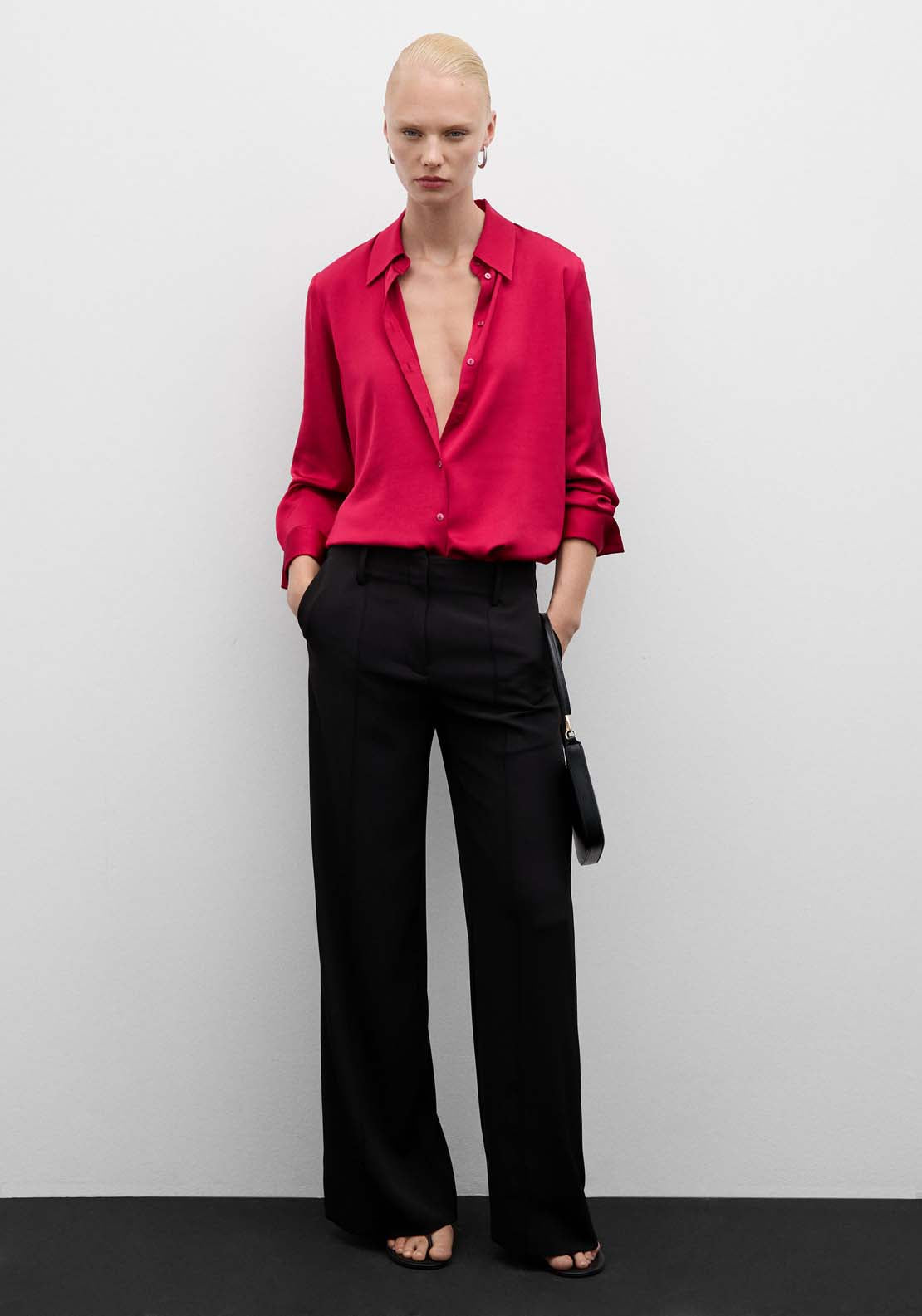 Mango Satin finish flowy shirt - Bright Pink 4 Shaws Department Stores