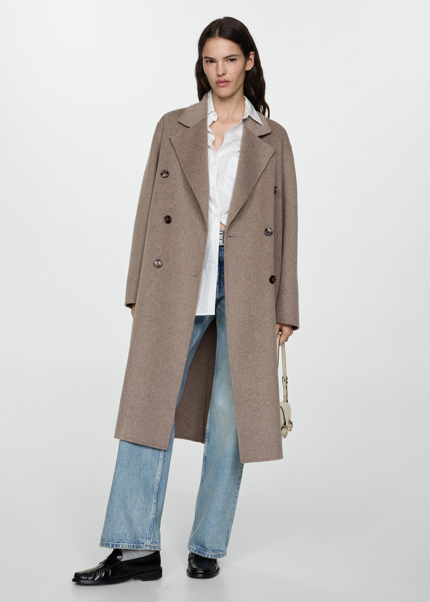 Mango Handmade oversized wool coat - Medium Brown 1 Shaws Department Stores