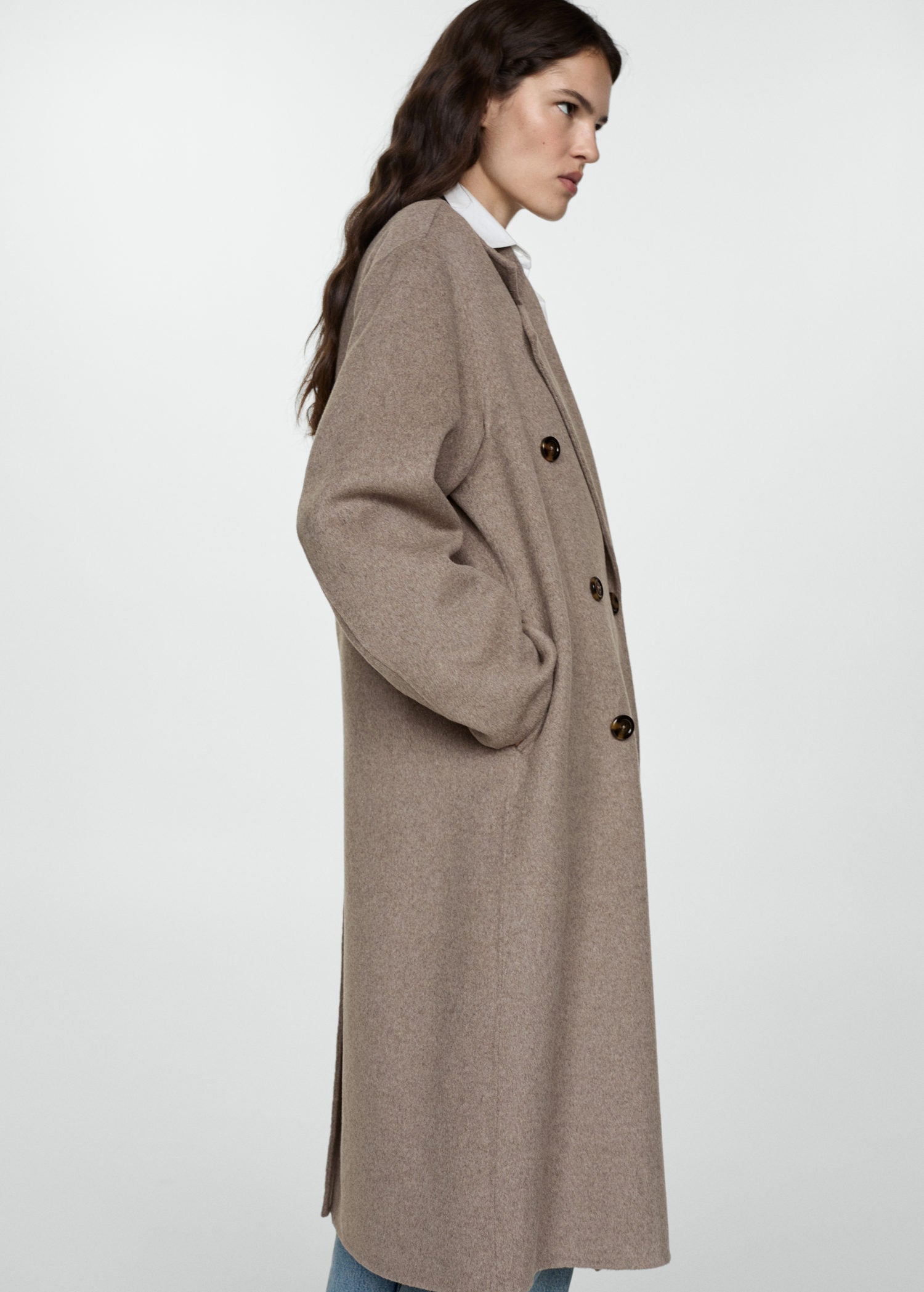 Mango Handmade oversized wool coat - Medium Brown 2 Shaws Department Stores