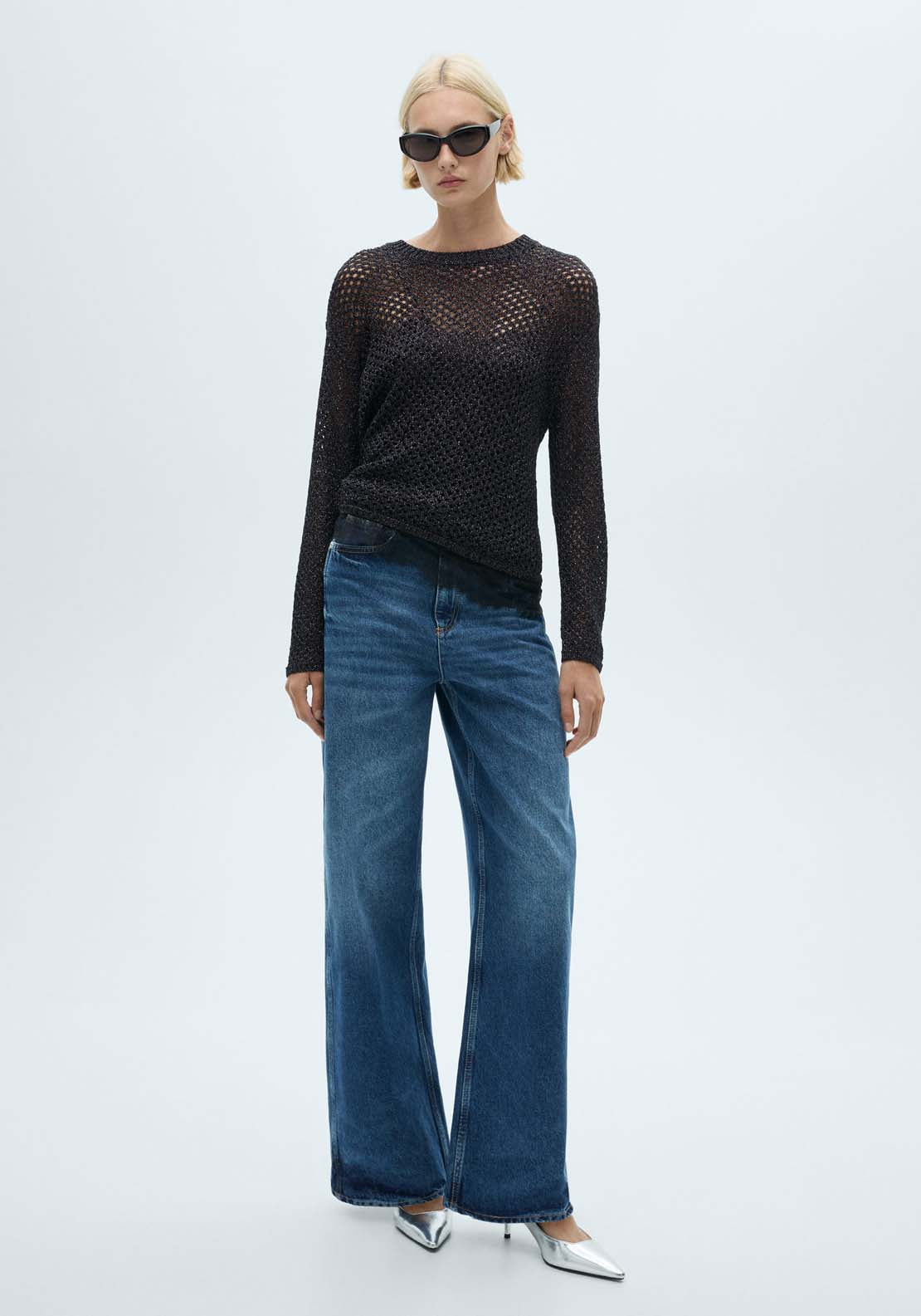 Mango Lurex openwork knitted sweater - Black 3 Shaws Department Stores