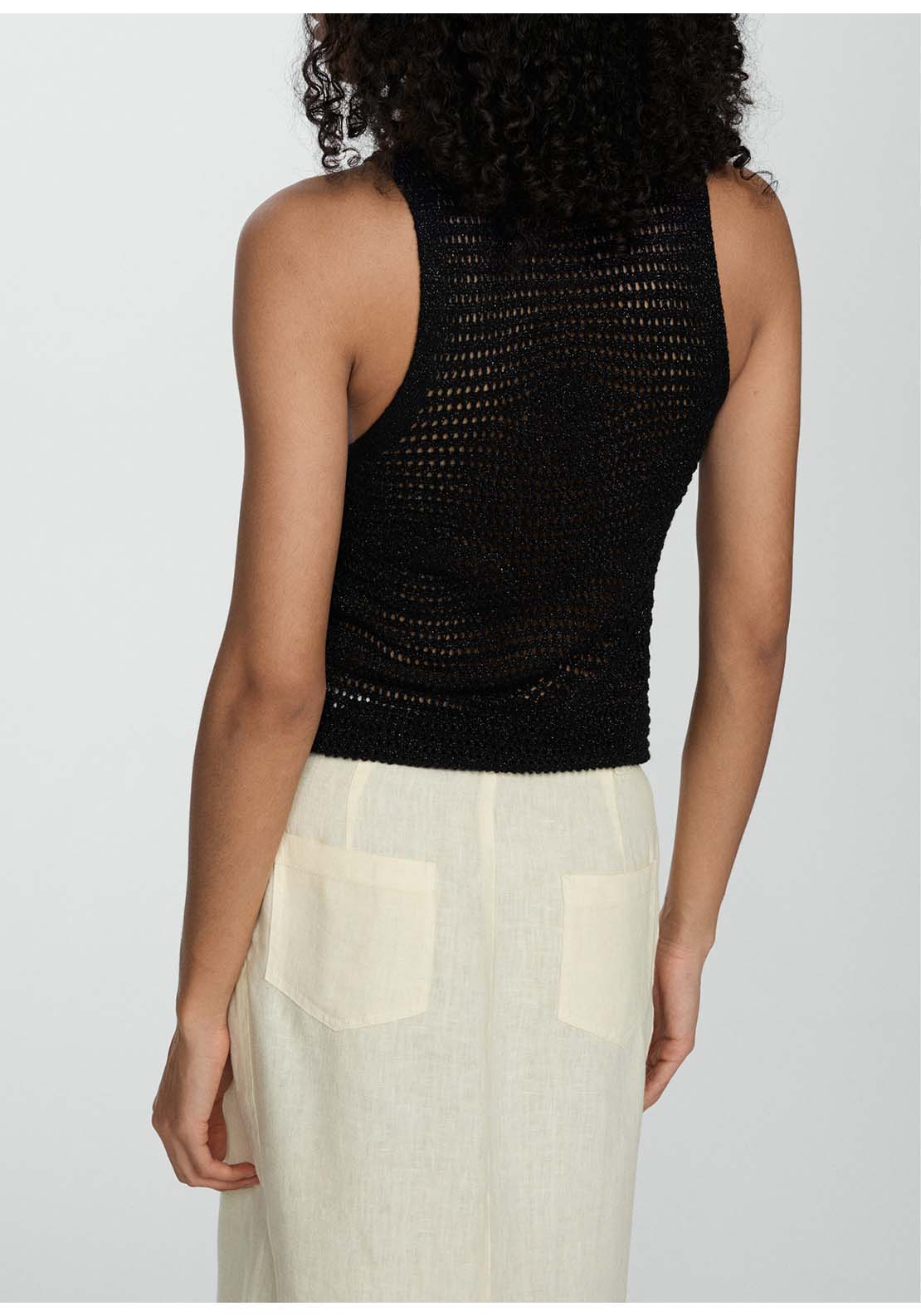 Mango Openwork knitted lurex top - Black 2 Shaws Department Stores