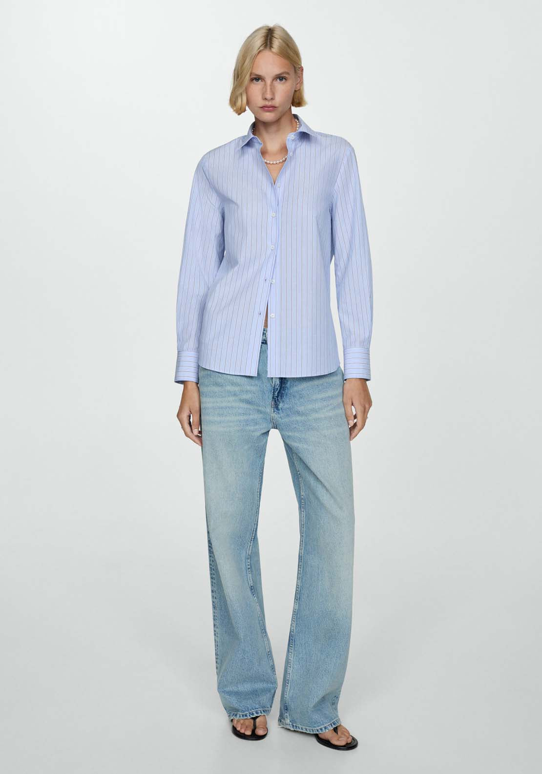 Mango Regular cotton lyocell-blend shirt - Light/pastel Blue 3 Shaws Department Stores