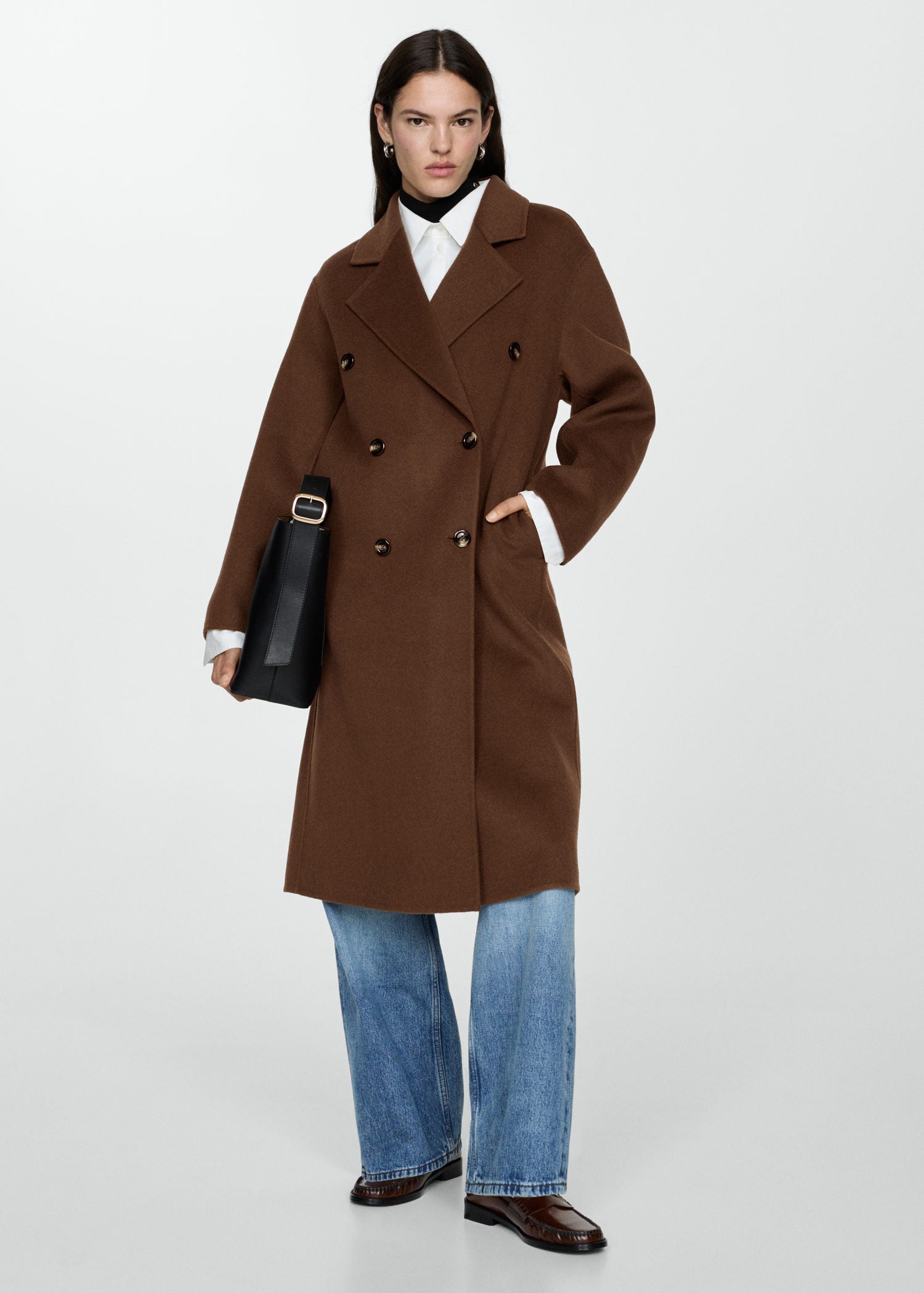 Mango Handmade oversized wool coat - Dark Brown 1 Shaws Department Stores