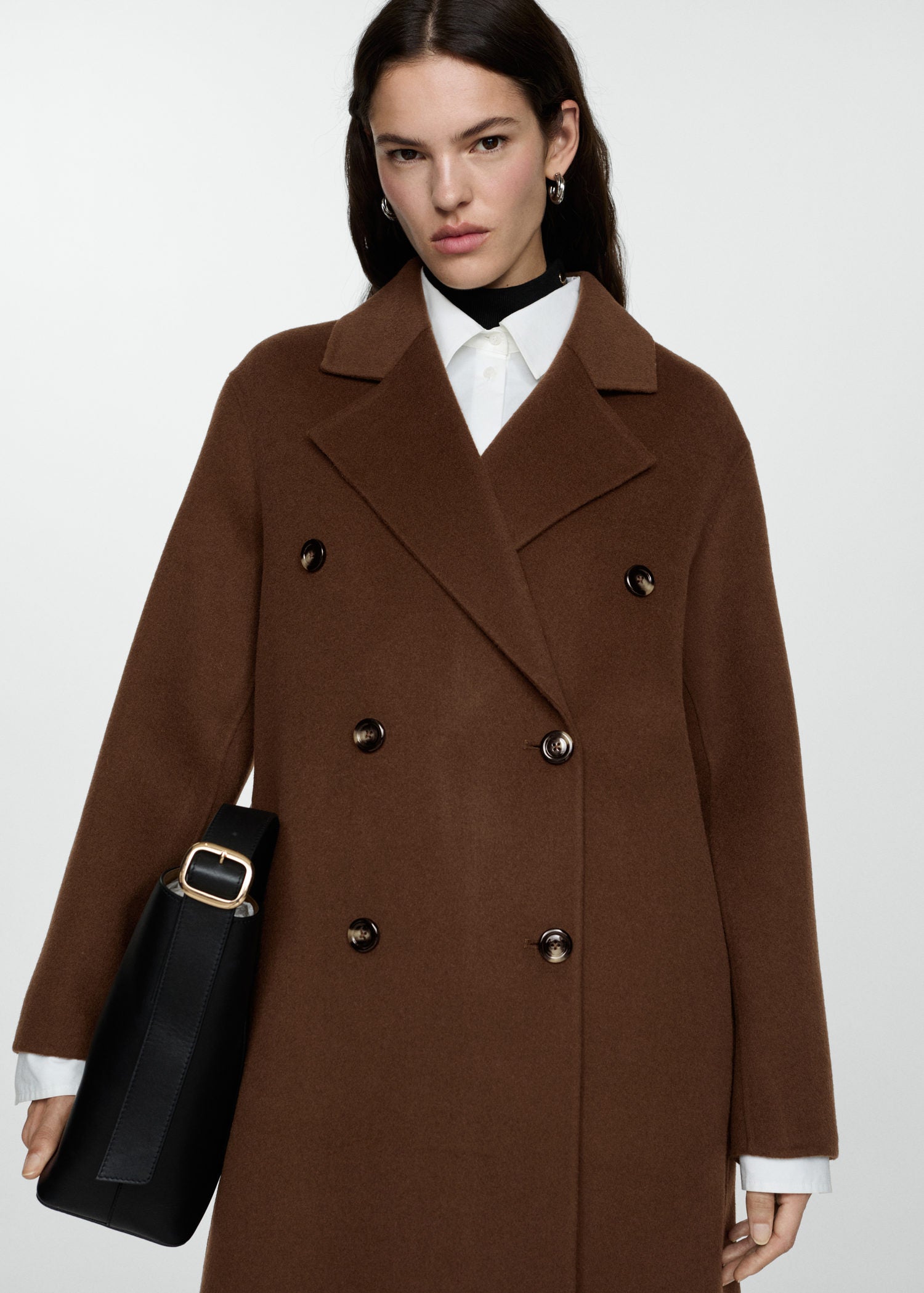 Mango Handmade oversized wool coat - Dark Brown 2 Shaws Department Stores