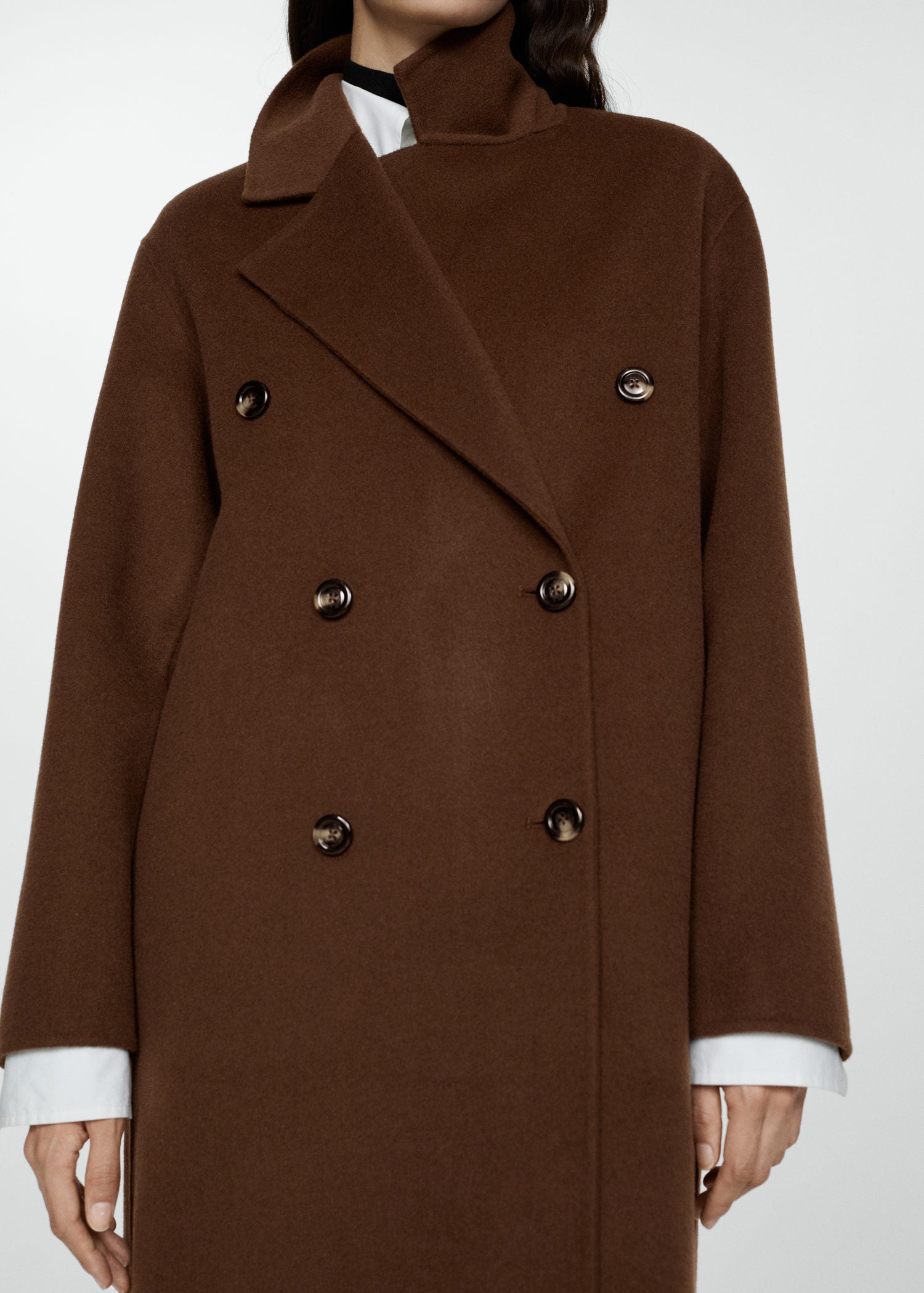Mango Handmade oversized wool coat - Dark Brown 4 Shaws Department Stores