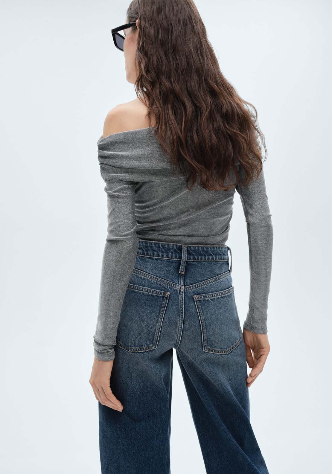 Mango Lurex off-the-shoulder top - Silver 3 Shaws Department Stores
