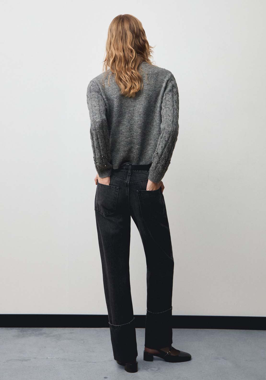 Mango Braided sweater with bead detail - Gray 3 Shaws Department Stores