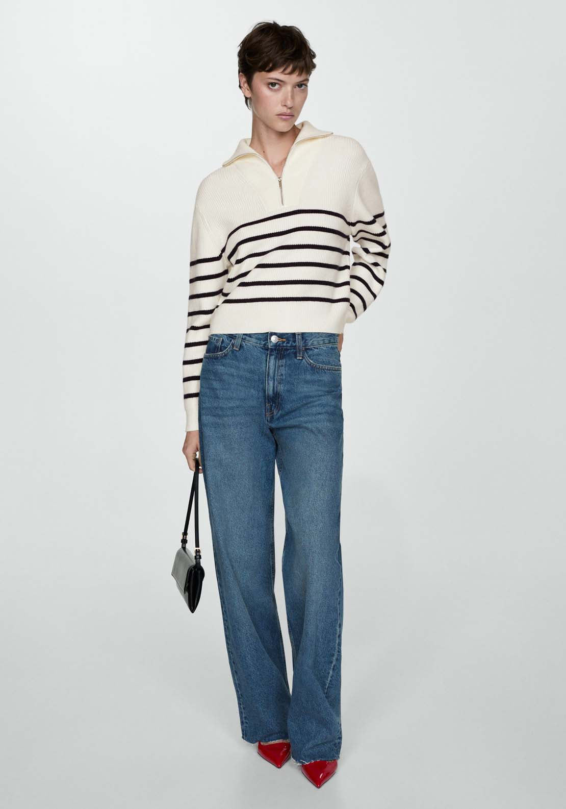 Mango Striped sweater with zip - Navy 3 Shaws Department Stores