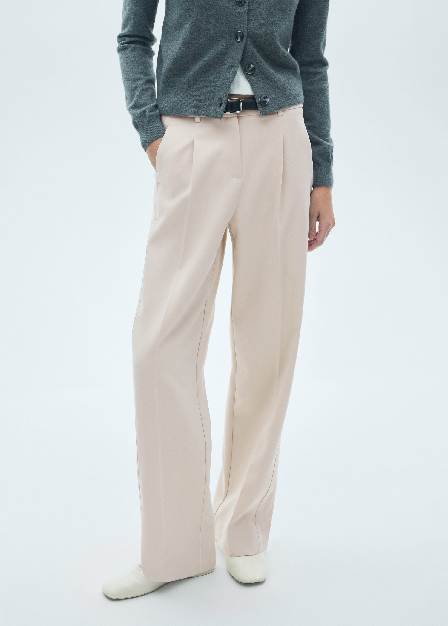 Mango Pleated straight trousers - Light Beige 2 Shaws Department Stores
