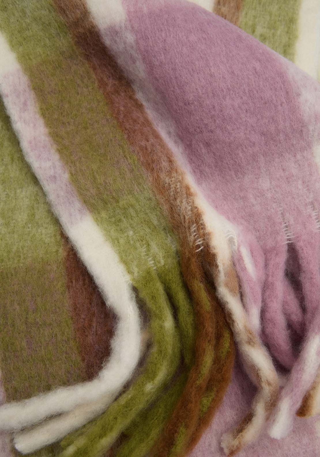 Mango Check scarf with fringed ends - Green 2 Shaws Department Stores