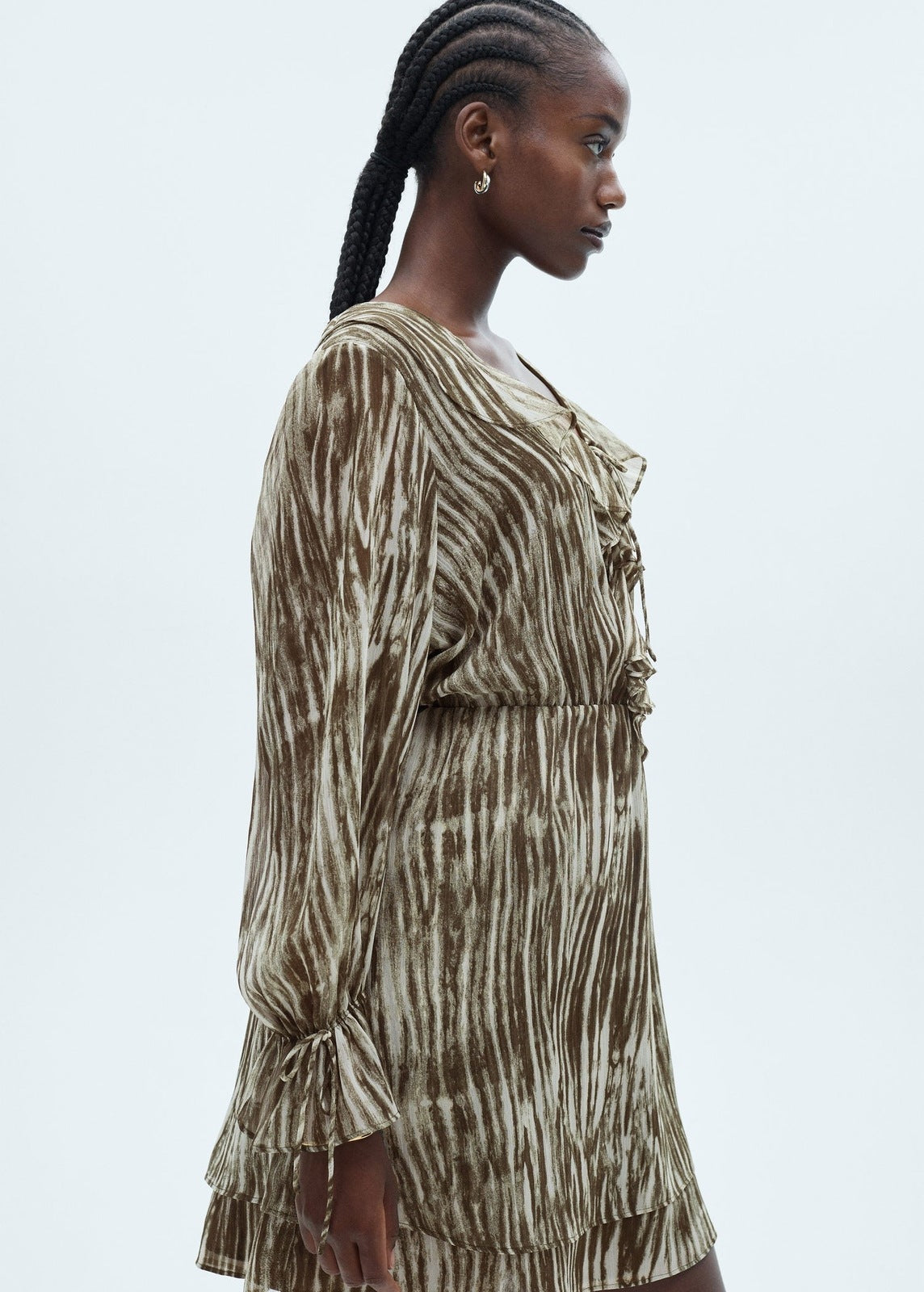 Mango Short ruffle printed dress - Green 10 Shaws Department Stores