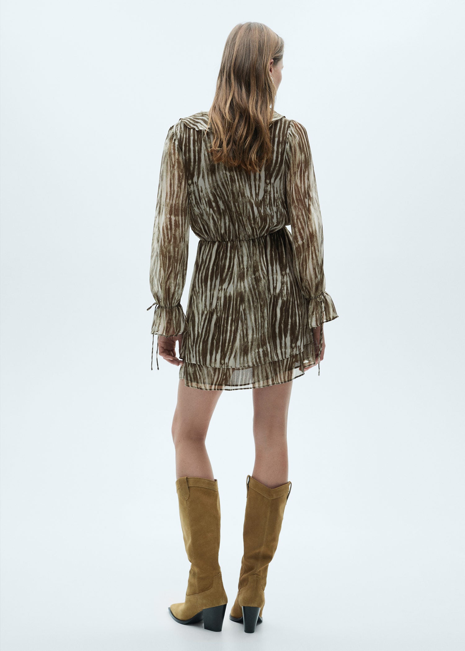 Mango Short ruffle printed dress - Green 3 Shaws Department Stores